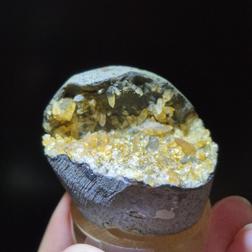 Natural Yellow Calcite Crystal Geode Cluster on Matrix