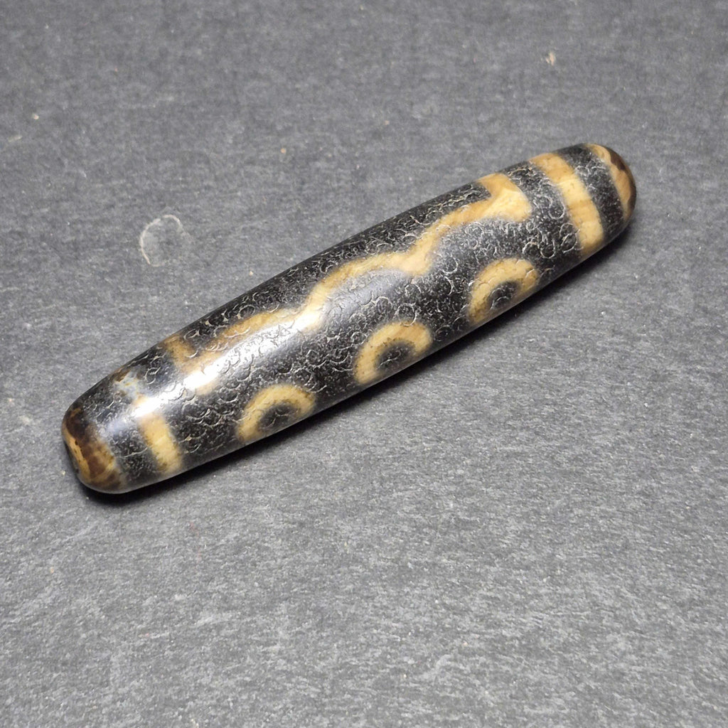 Black 5 Eyes Tibetan Dzi Bead, Weathered Five Eye Dzi, Protection Wealth Amulet
