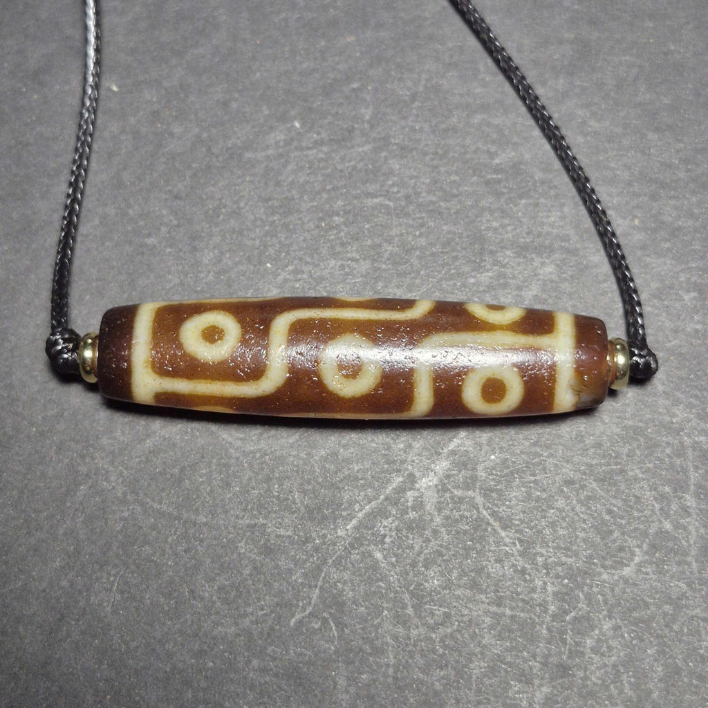 Red 9 Eye Tibetan Dzi Bead, Clear Patterns, Heavy Weathered Patina, Spiritual Amulet