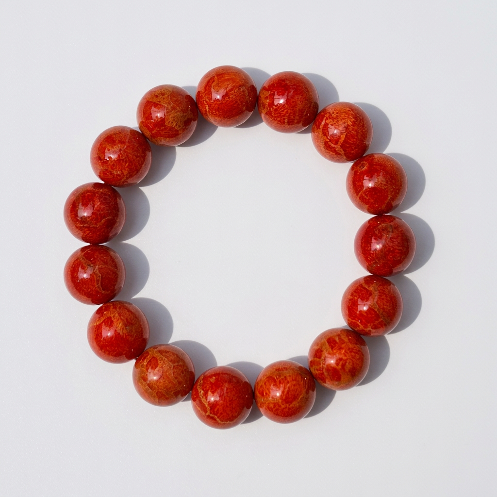 Handcrafted Natural Red Coral Bracelet 14mm Beads