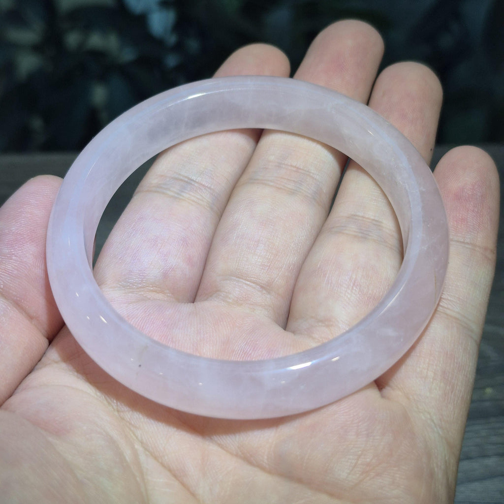 Boho Rose Quartz Bangle - Natural Pink Crystal Bracelet - Vintage Artistic Jewelry