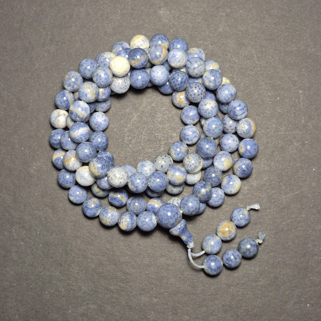 Authentic Blue Coral Bracelet 108 Beads, Handmade Mala Bracelet, Natural Coral Jewelry