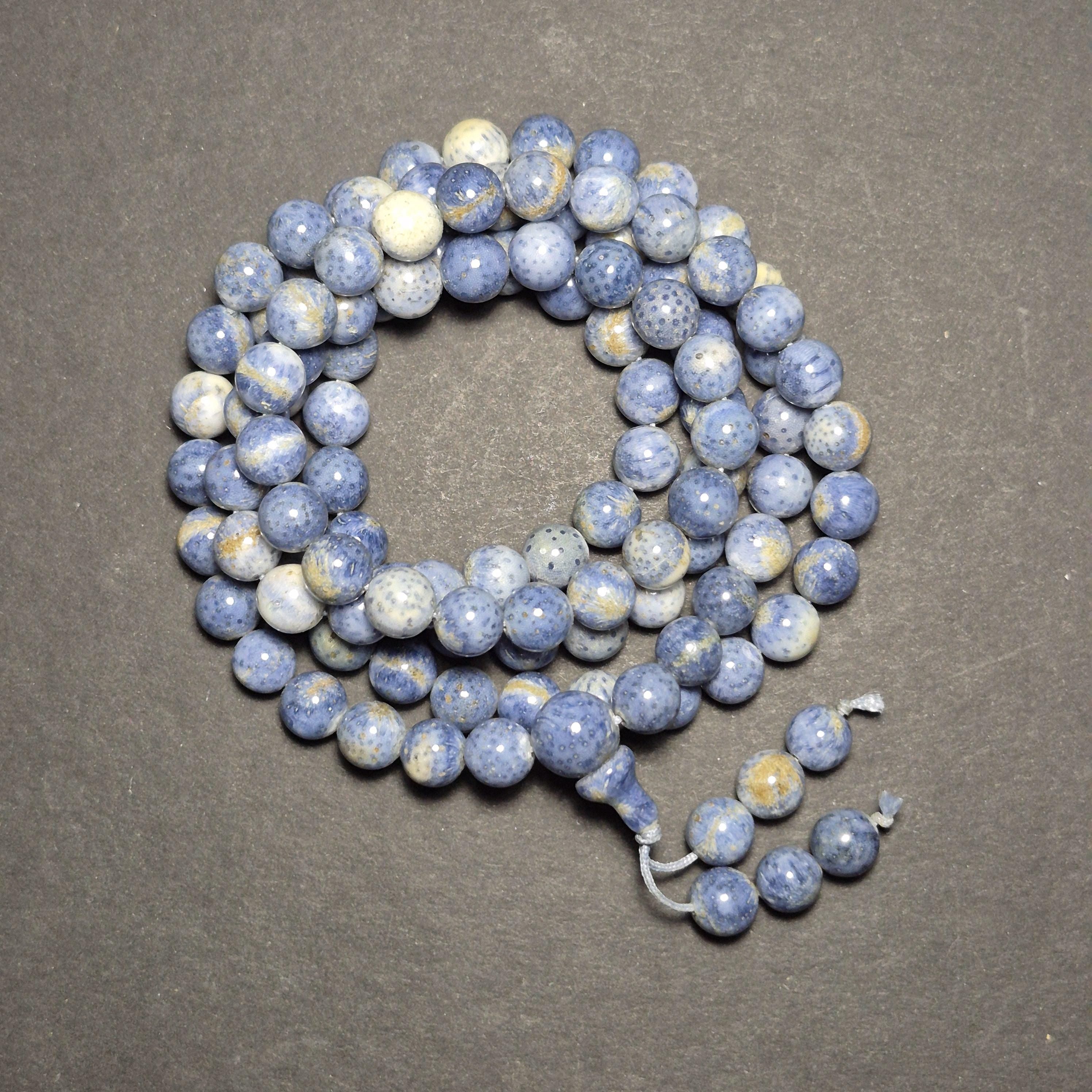 Authentic Blue Coral Bracelet 108 Beads, Handmade Mala Bracelet, Natural Coral Jewelry