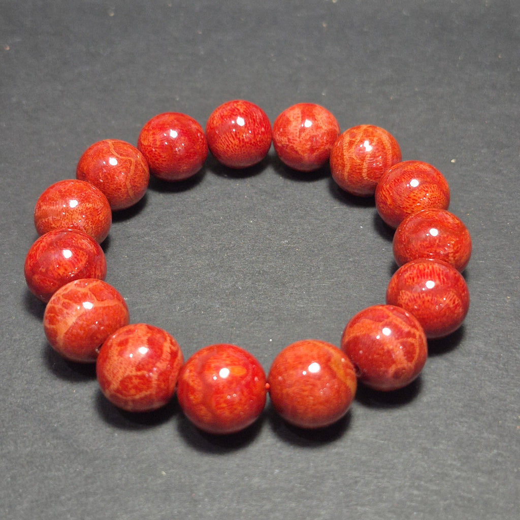 Natural Red Coral Bracelet, Handcrafted 14mm Coral Beads, Minimalist Gift