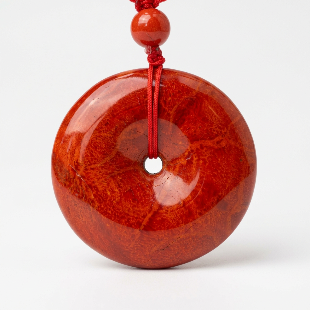 Large Red Coral Necklace, 4cm Donut Pendant, Natural Coral Jewelry