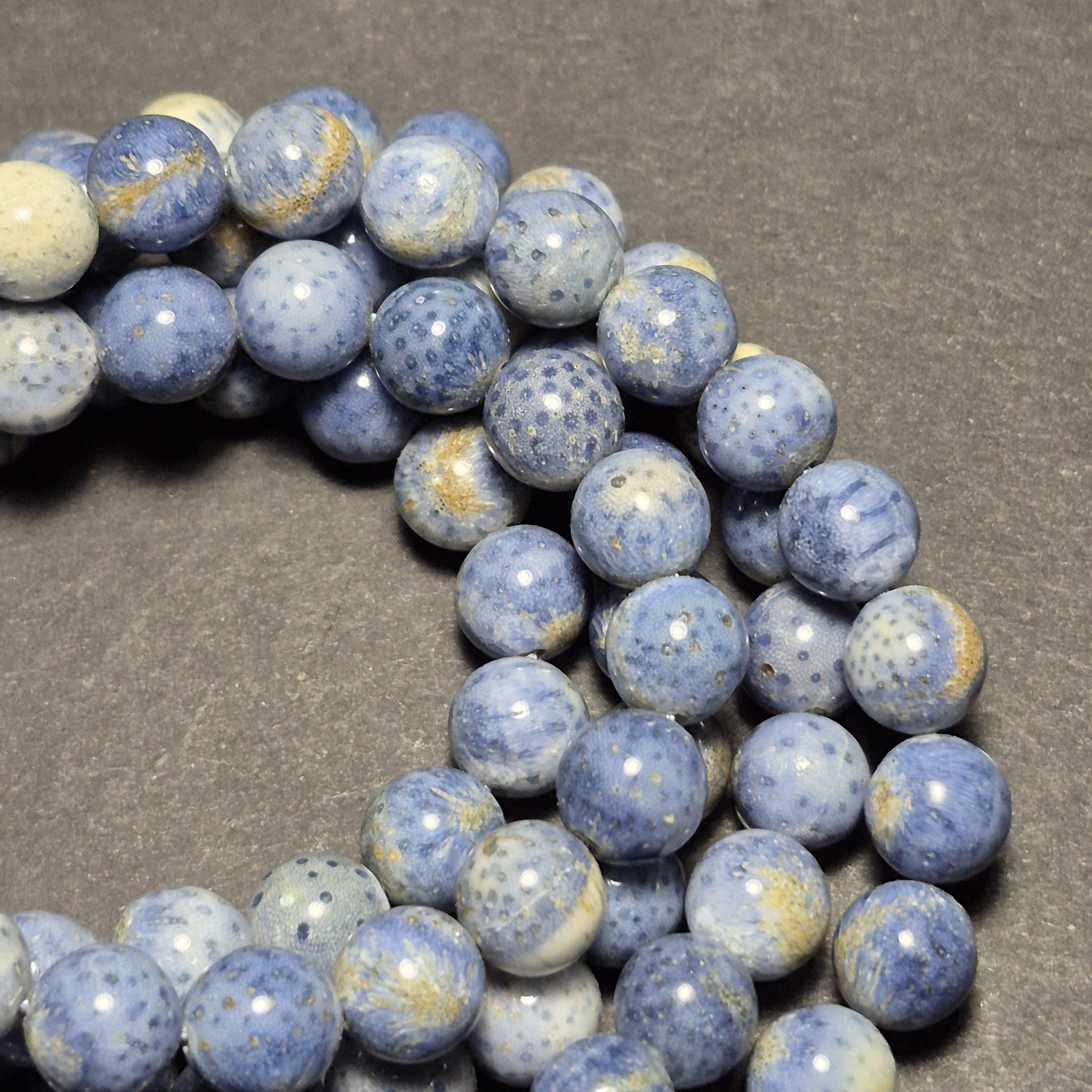 Authentic Blue Coral Bracelet 108 Beads, Handmade Mala Bracelet, Natural Coral Jewelry