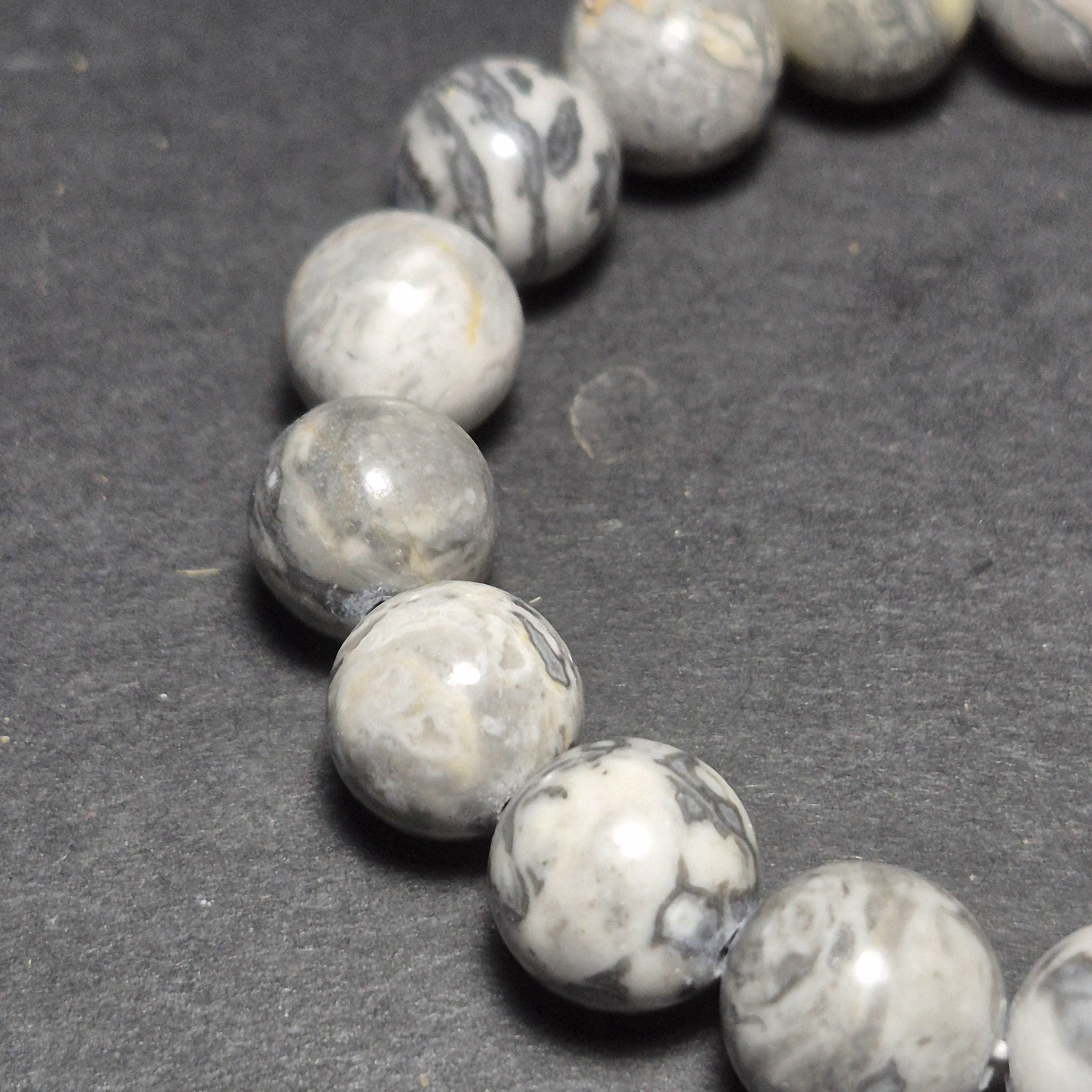 Natural Gray Jasper Bead Bracelet – Stretchy Gemstone Bracelet
