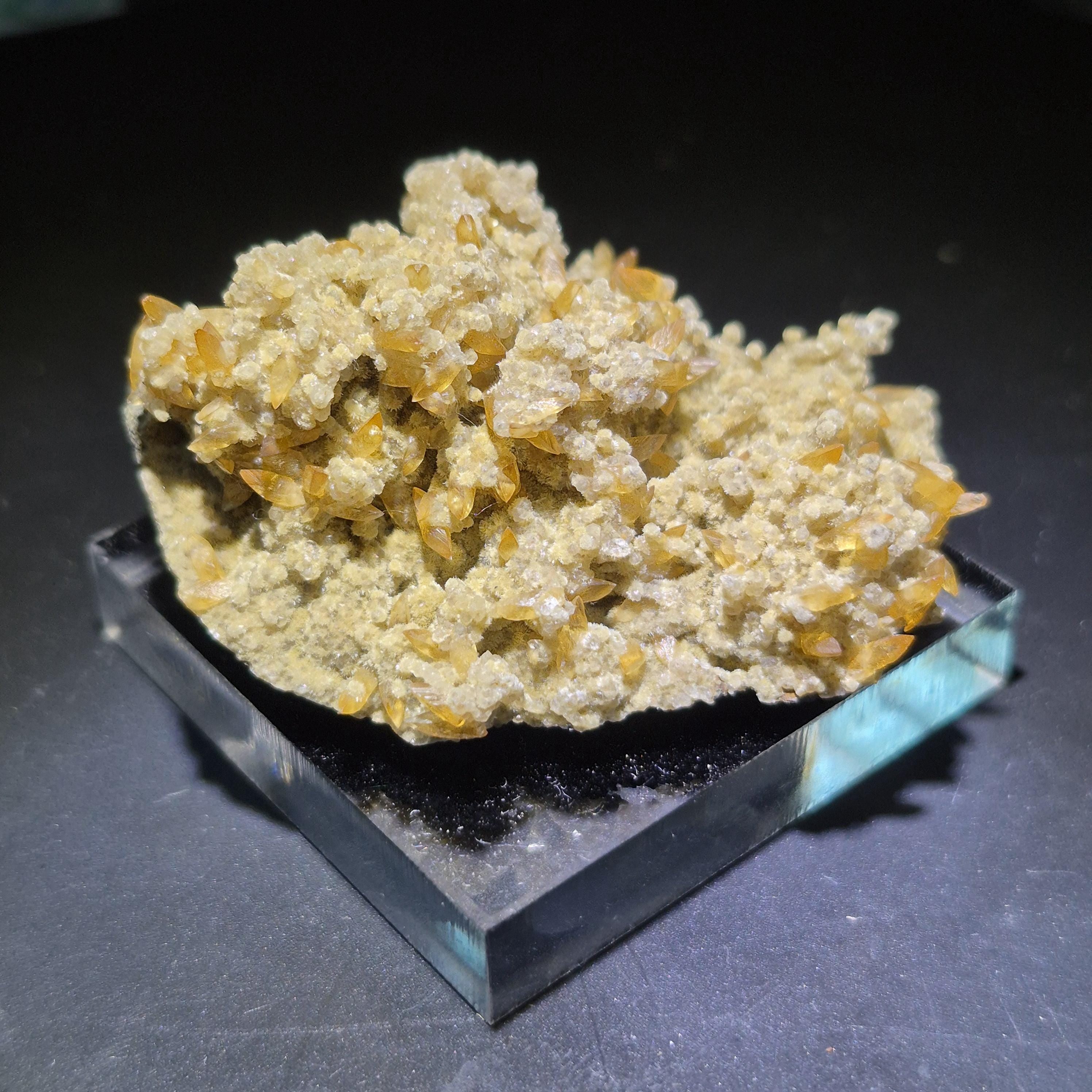 Golden Calcite Crystal Cluster on Matrix – Natural Mineral Specimen from Nature