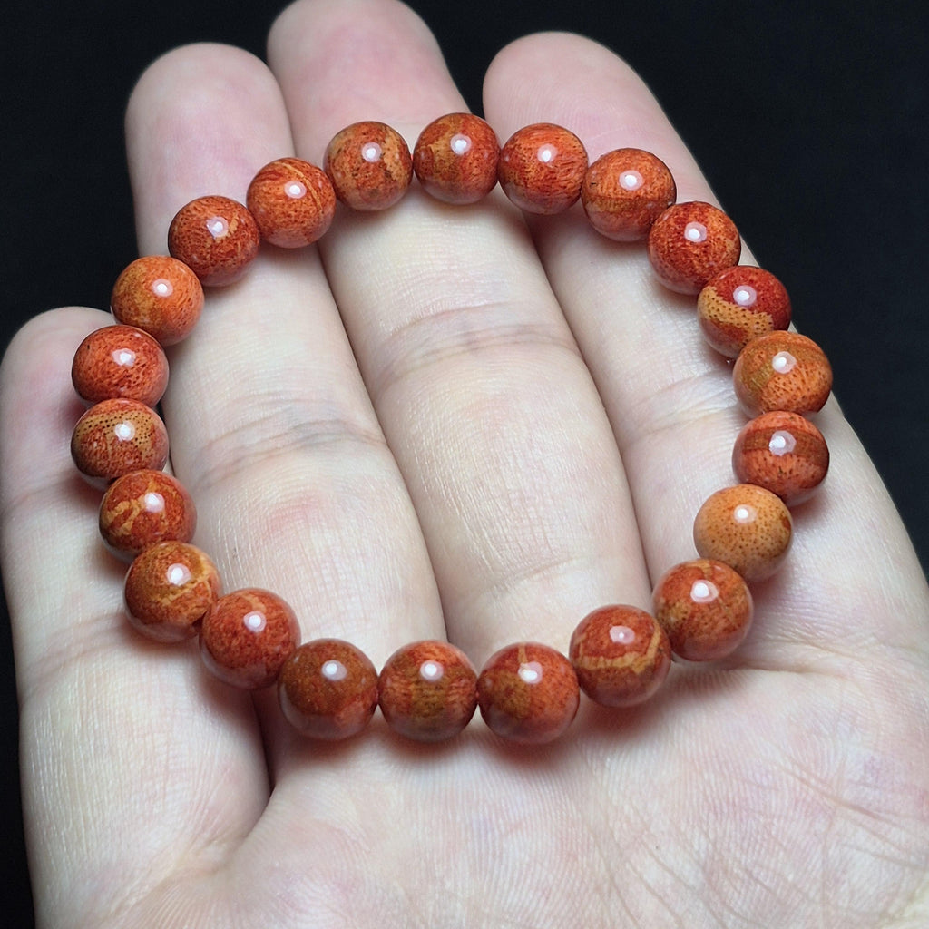 Handmade Red Coral 8mm Beads, Natural Coral Prayer Bracelet, Meaningful Spiritual Gift