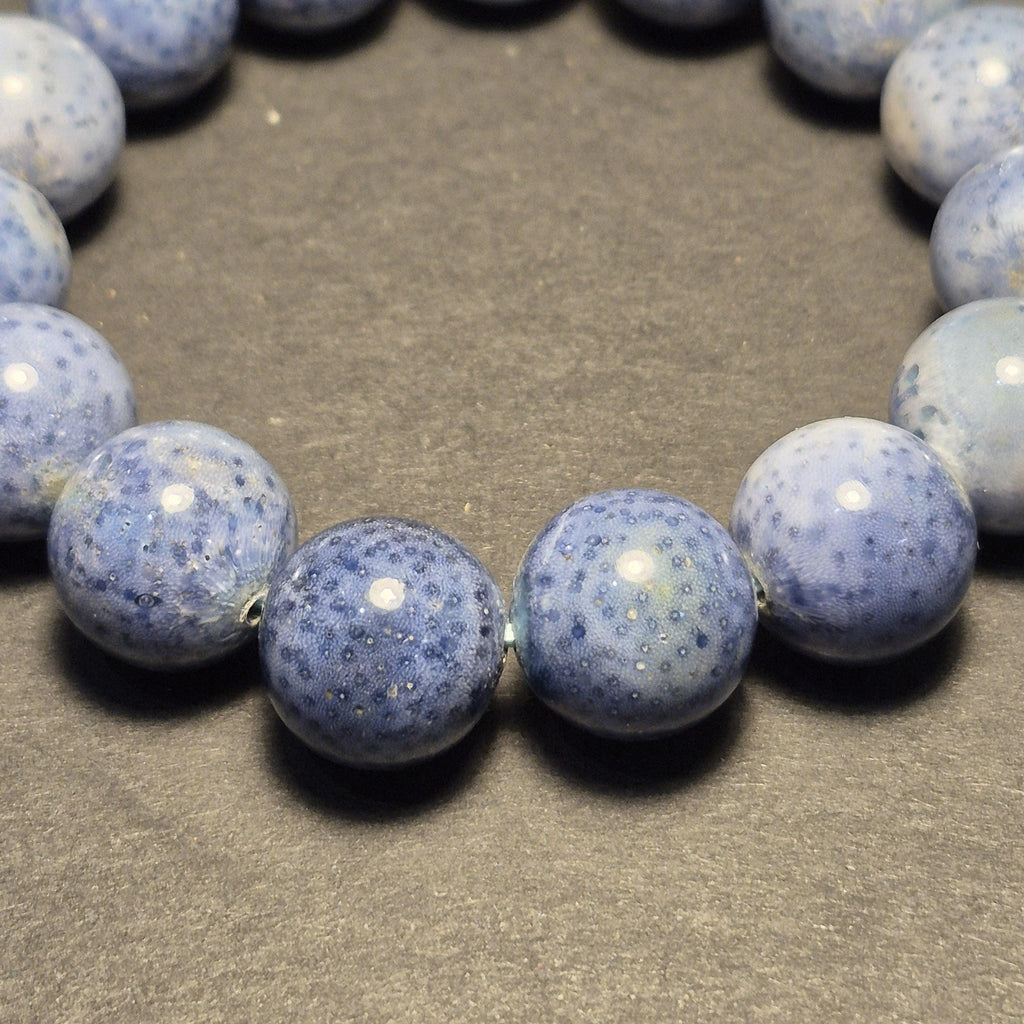 Natural Blue Coral Bracelet Bead, Rare Ocean Coral 14mm Beads, Handmade Jewelry