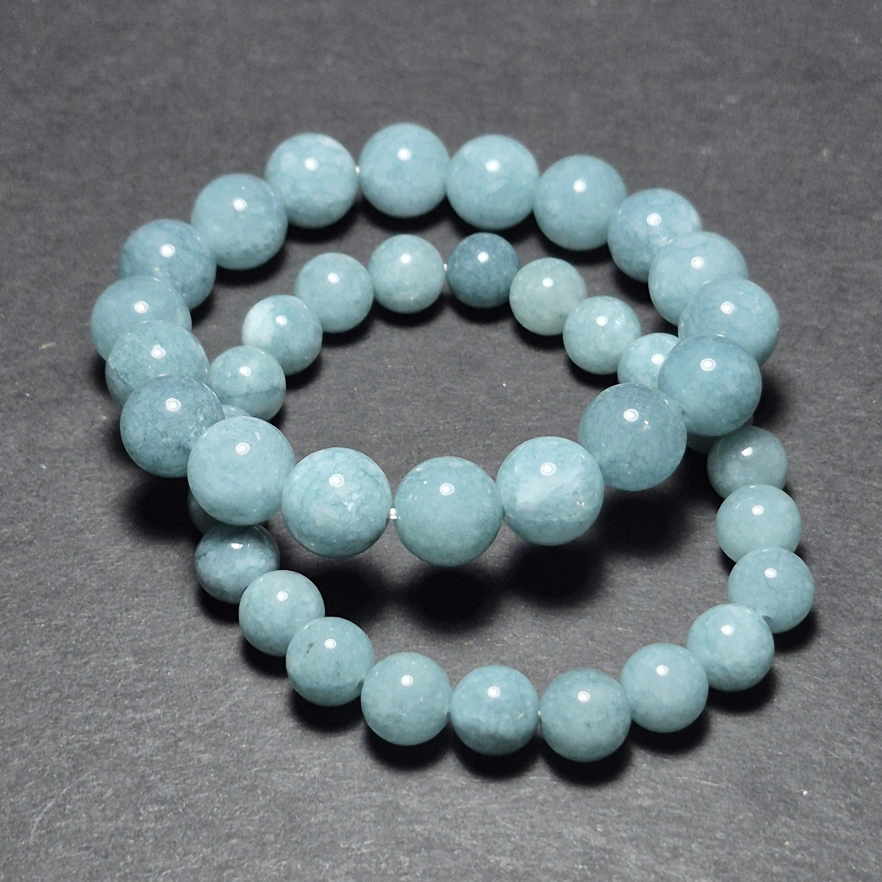 Natural Blue Jade Bracelet, Genuine Gemstone Beads Jewelry