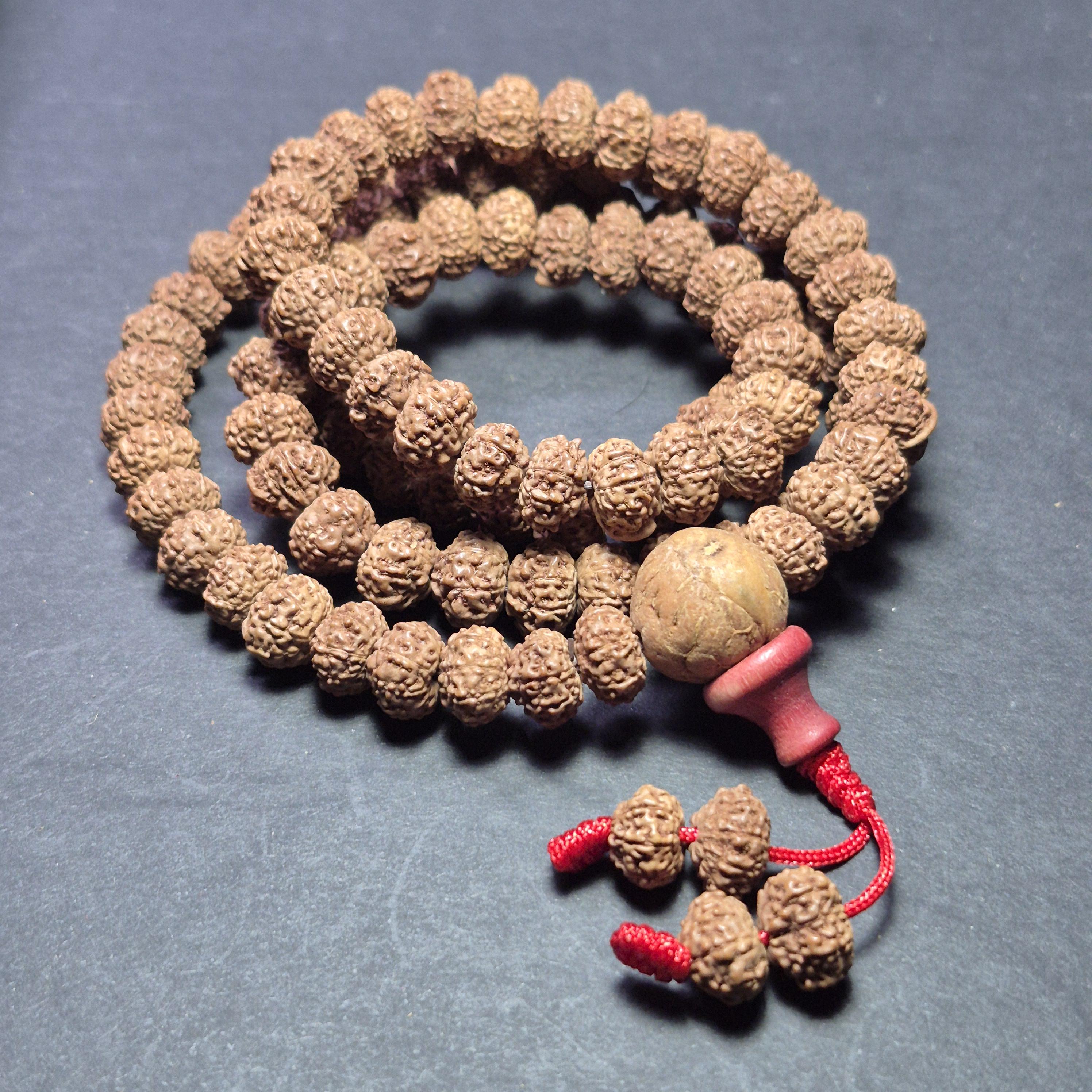 Rudraksha Prayer Rosary, Natural 108 Seed Mala, Yoga Meditation Jewelry