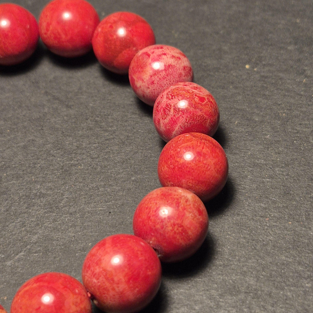 Natural Red Coral Bracelet Handmade, Genuine Coral 10mm Beads, Artisan Jewelry Gift