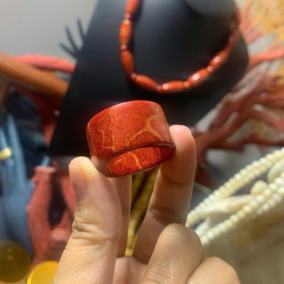 Natural Red Coral Ring, Handmade Coral Gemstone Ring, Genuine Red Coral Jewelry