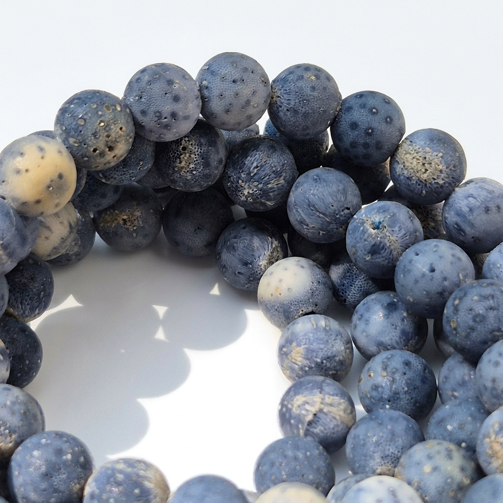 Raw Uncoated Blue Coral Mala 108 8mm Beads