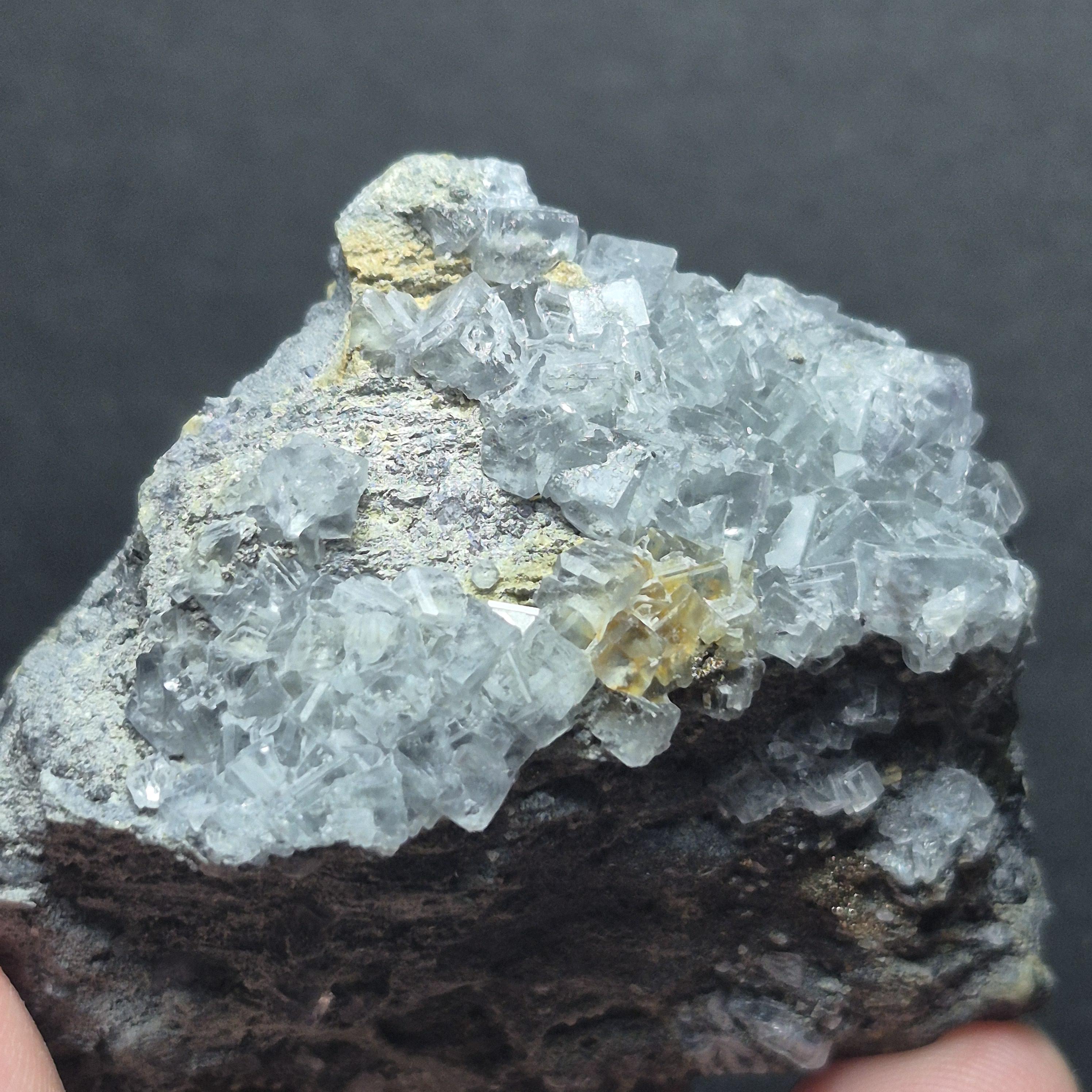 Natural Clear Flourite Crystal Cluster on Matrix - Raw Mineral Specimen