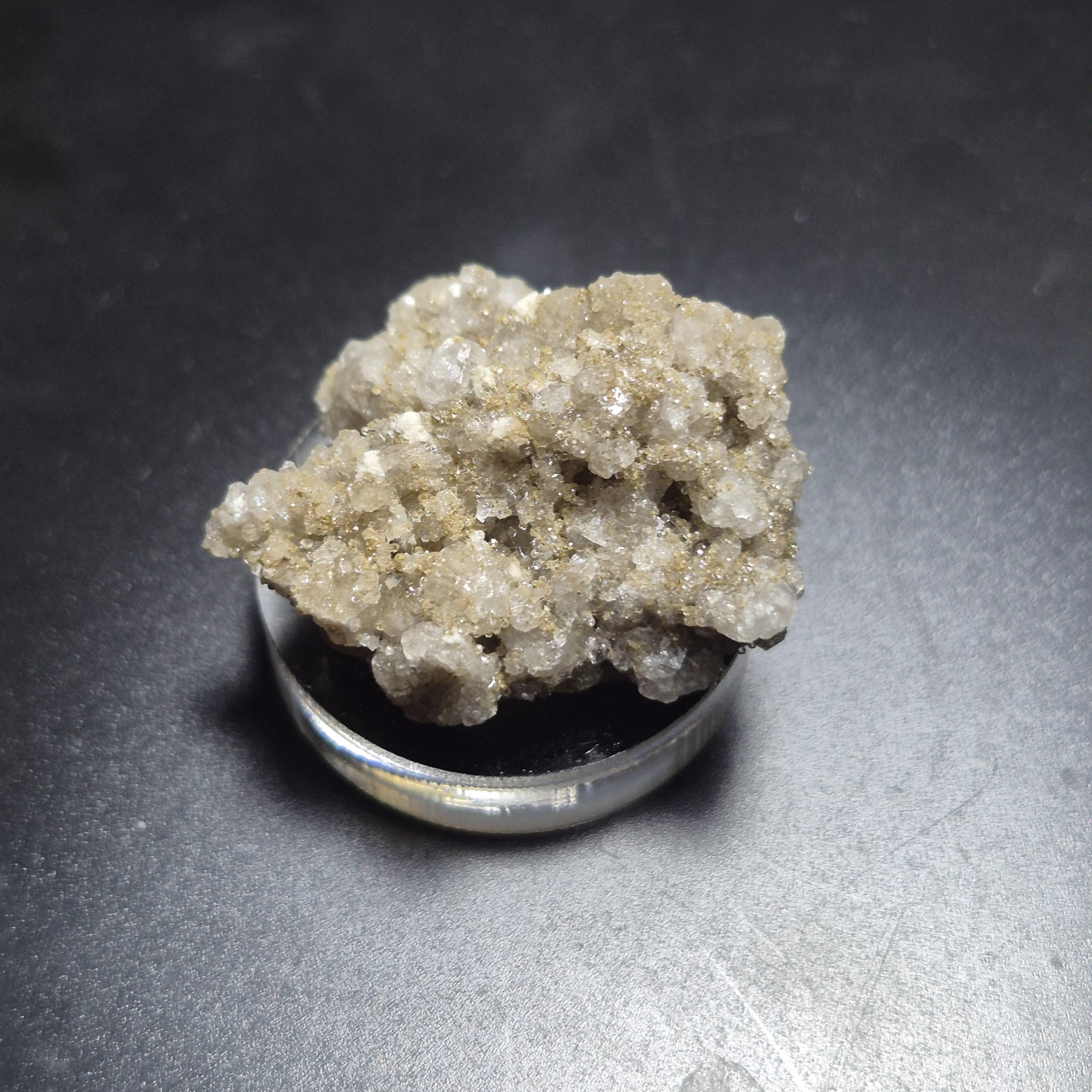 Sparkling White Druzy Dolomite – Natural Crystal Coating on Dark Rock - Mineral Specimen Display Stone