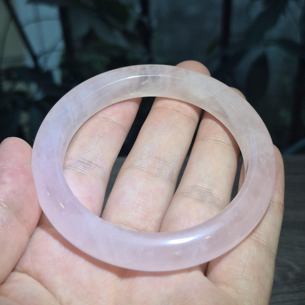 Boho Rose Quartz Bangle - Natural Pink Crystal Bracelet - Vintage Artistic Jewelry