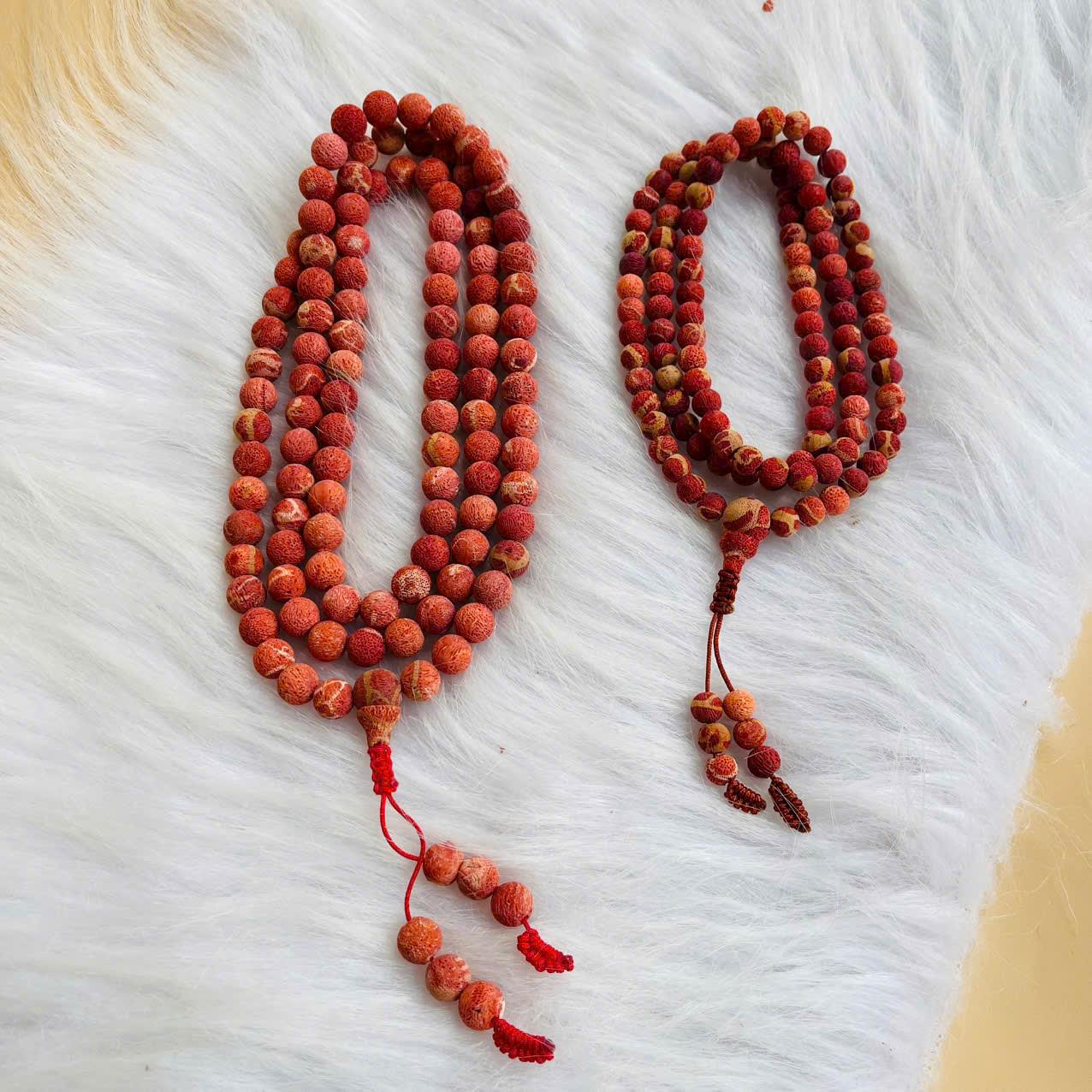 Uncoated Red Coral Mala 108 Beads 8mm, Raw Coral Beads Mala, Handmade Buddhist Rosary
