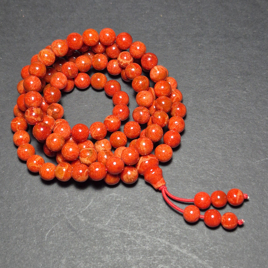 Red Coral Mala 108 Beads 8mm, Natural Coral Prayer Necklace, Buddhist Meditation Jewelry