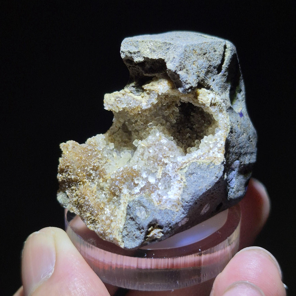 White Calcite Crystal Geode On Basalt