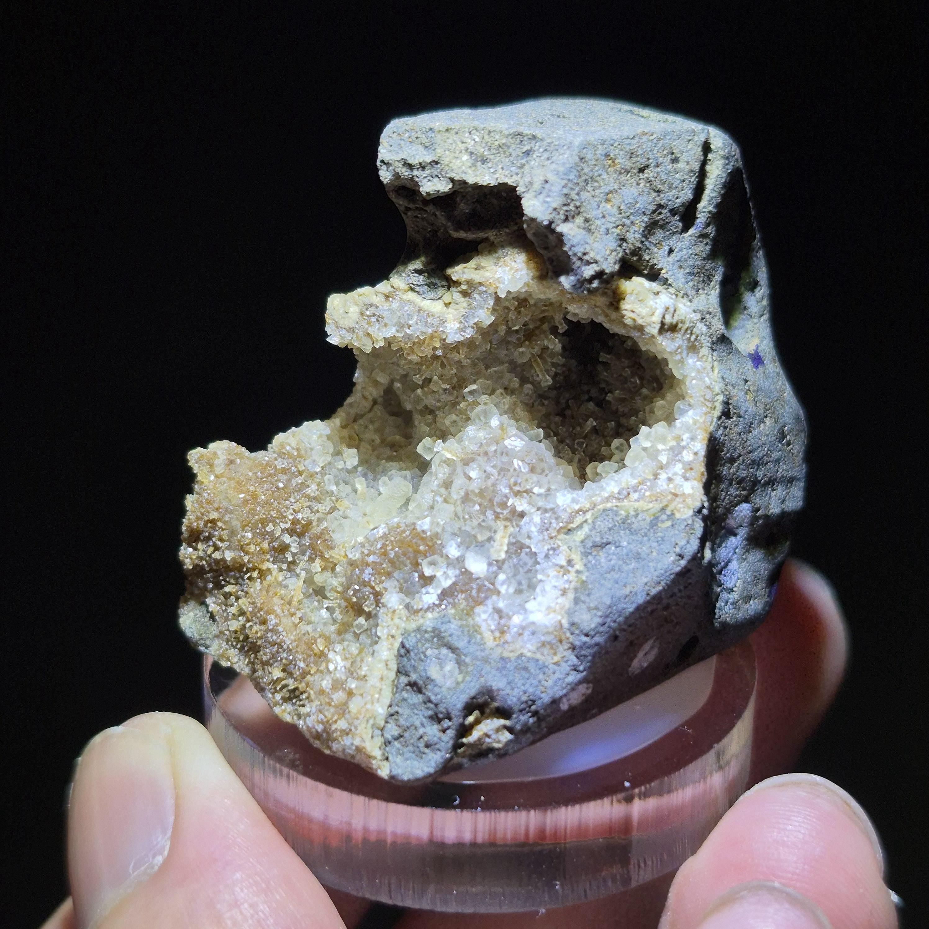 White Calcite Crystal Geode On Basalt