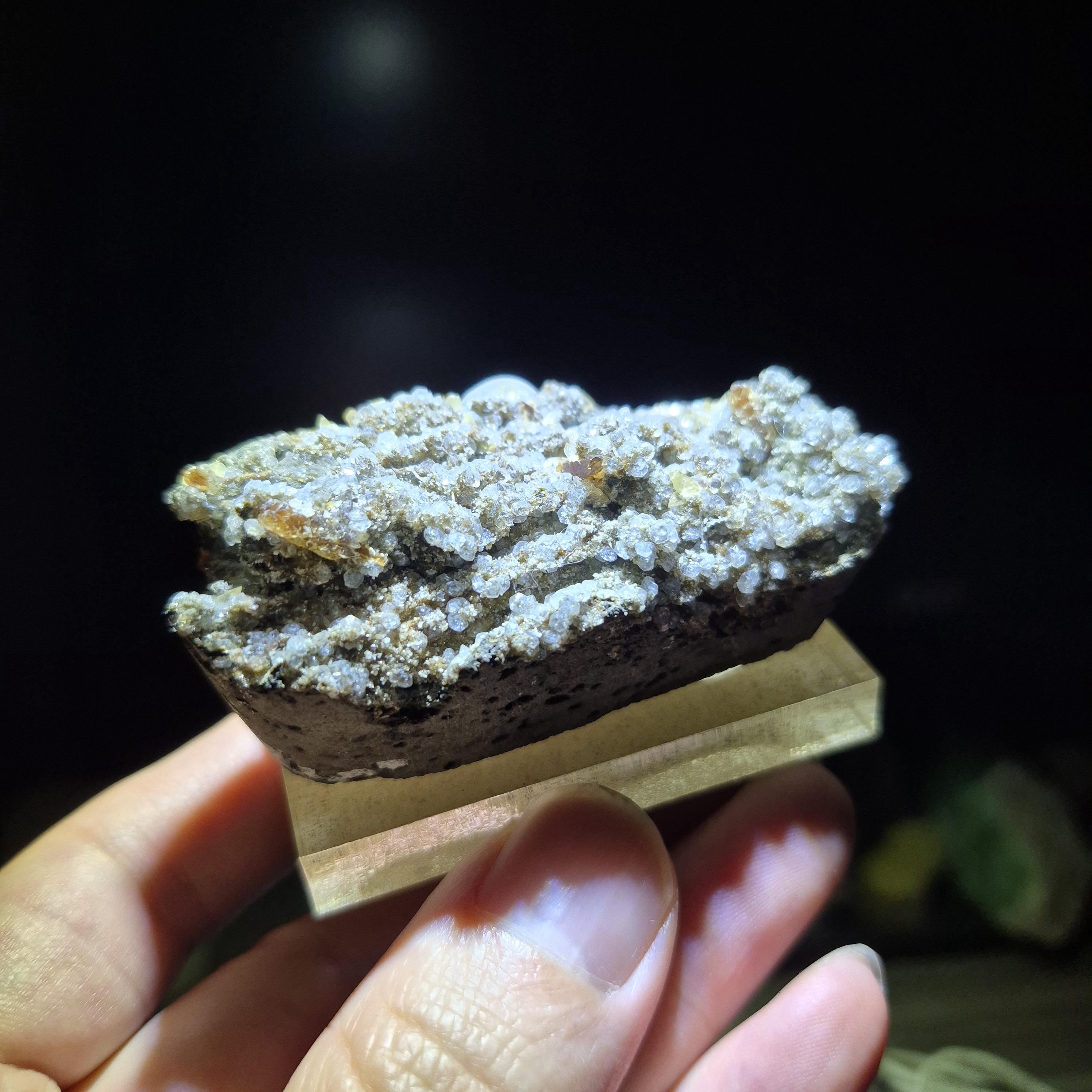 White Calcite Druzy on Matrix - Feng Shui Energy Stone - Sparkling Druzy Specimen