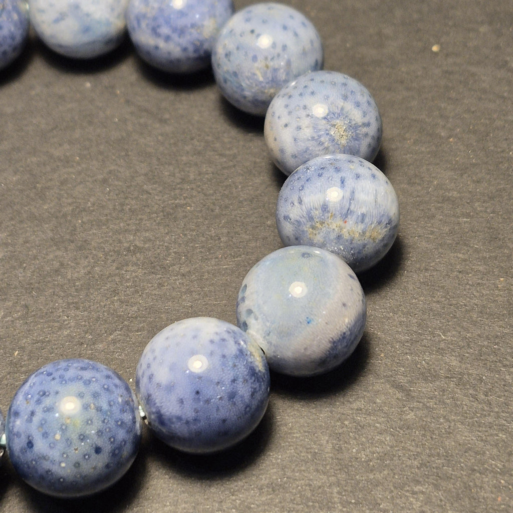 Natural Blue Coral Bracelet Bead, Rare Ocean Coral 14mm Beads, Handmade Jewelry