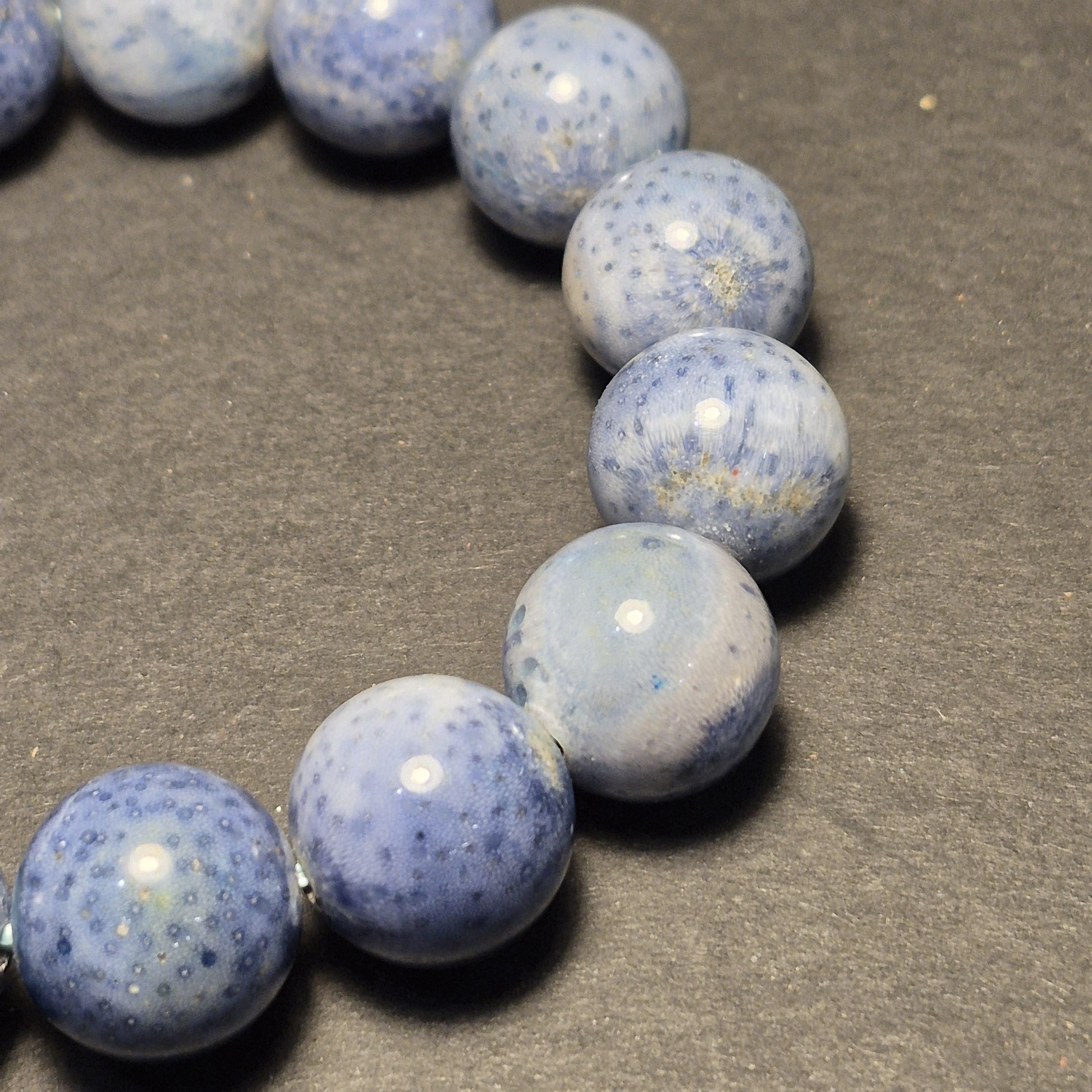 Natural Blue Coral Bracelet Bead, Rare Ocean Coral 14mm Beads, Handmade Jewelry