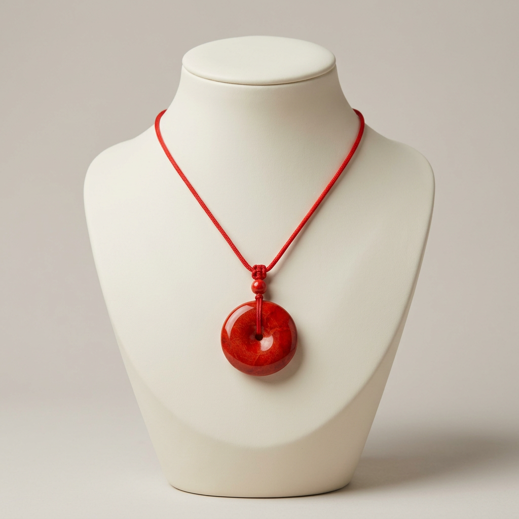 Large Red Coral Necklace, 4cm Donut Pendant, Natural Coral Jewelry