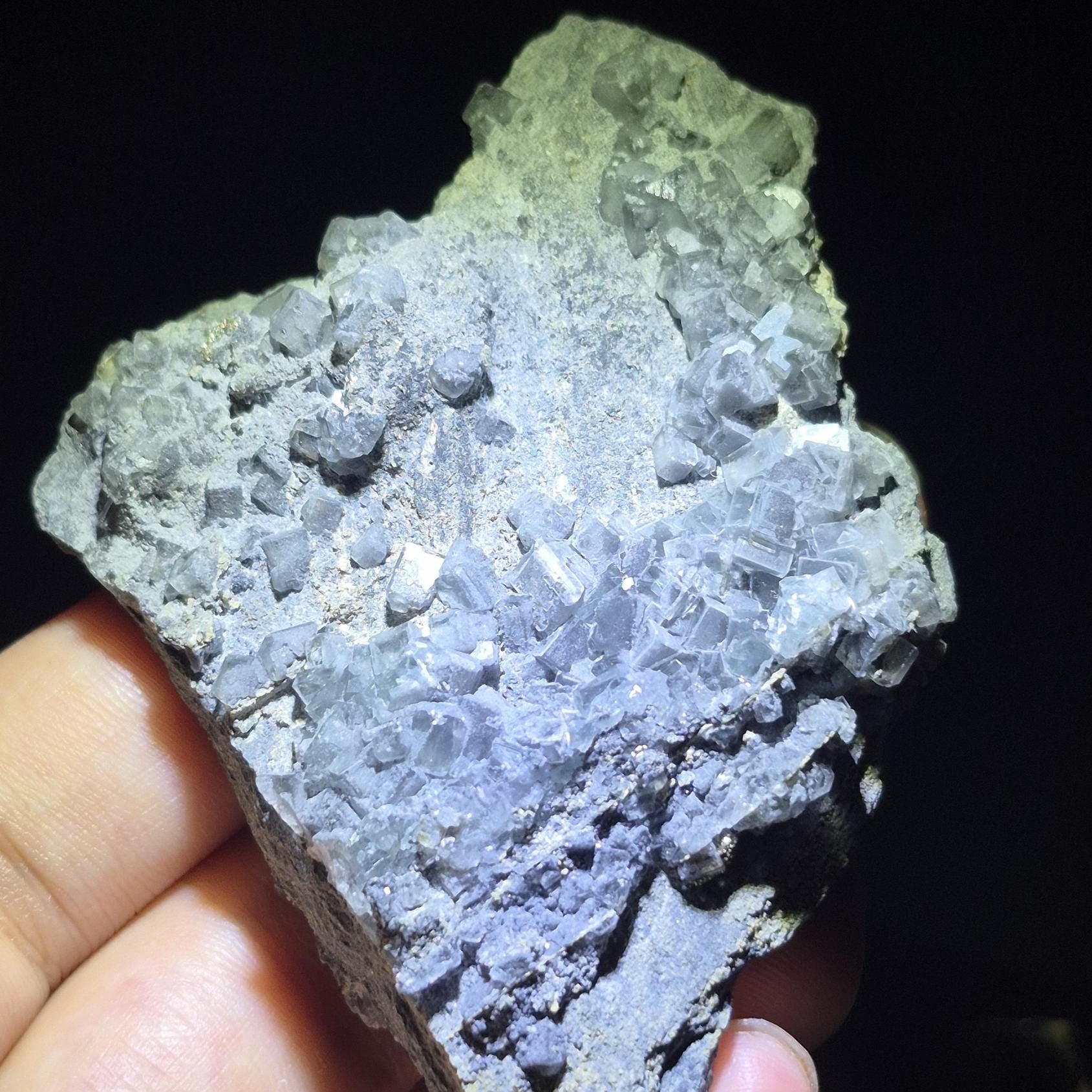 Natural Fluorite Cluster,Purple Cubic Crystals on Matrix