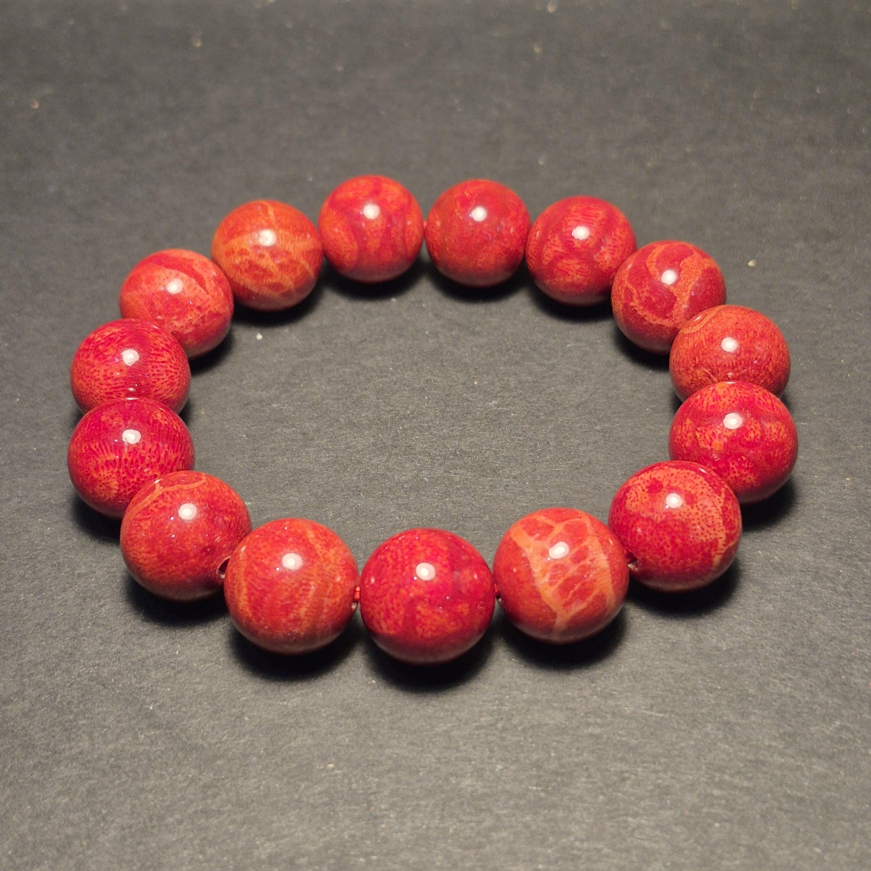 Handmade Red Coral Bracelet, Natural Coral 12mm Beads, Elegant Spiritual Jewelry