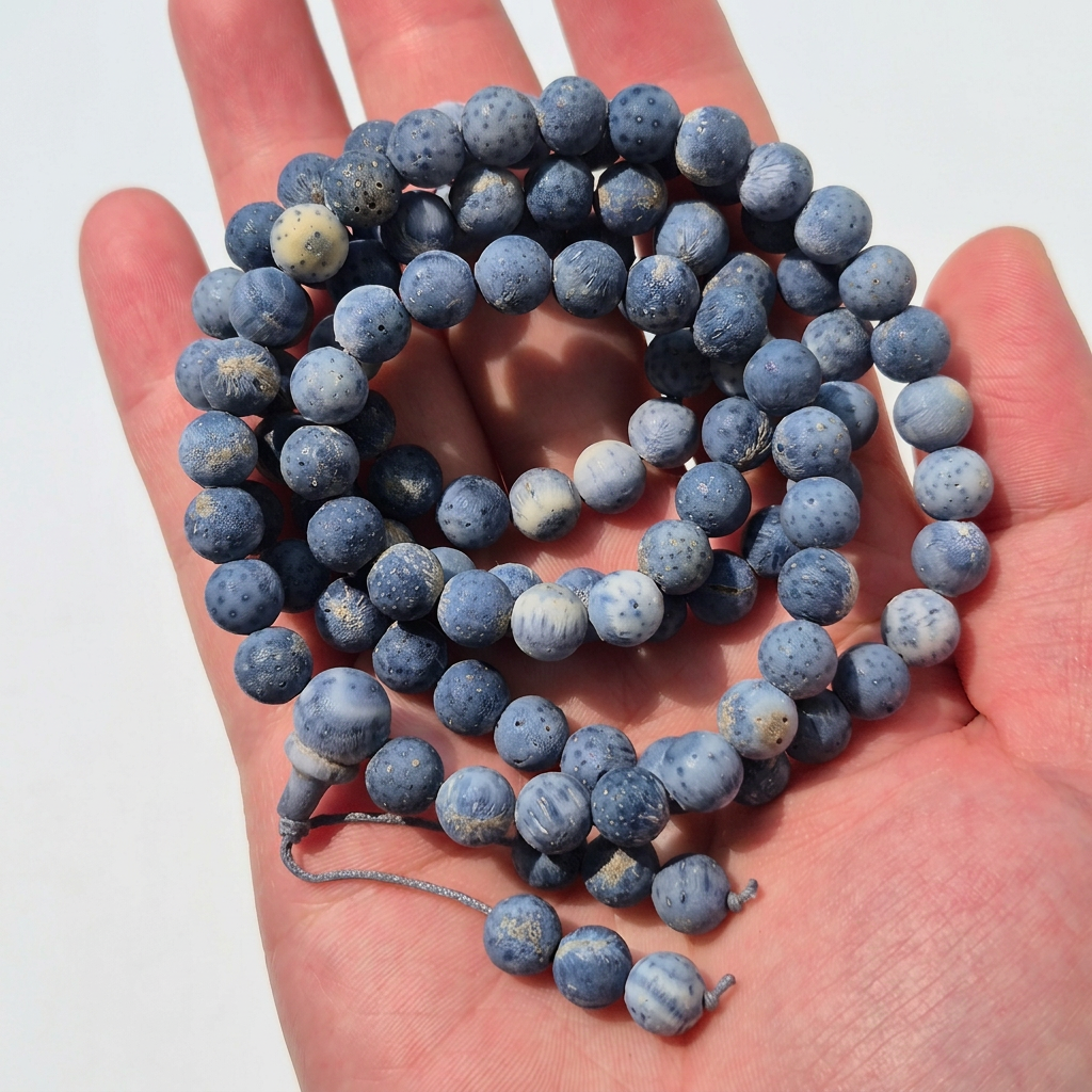 Raw Uncoated Blue Coral Mala 108 8mm Beads