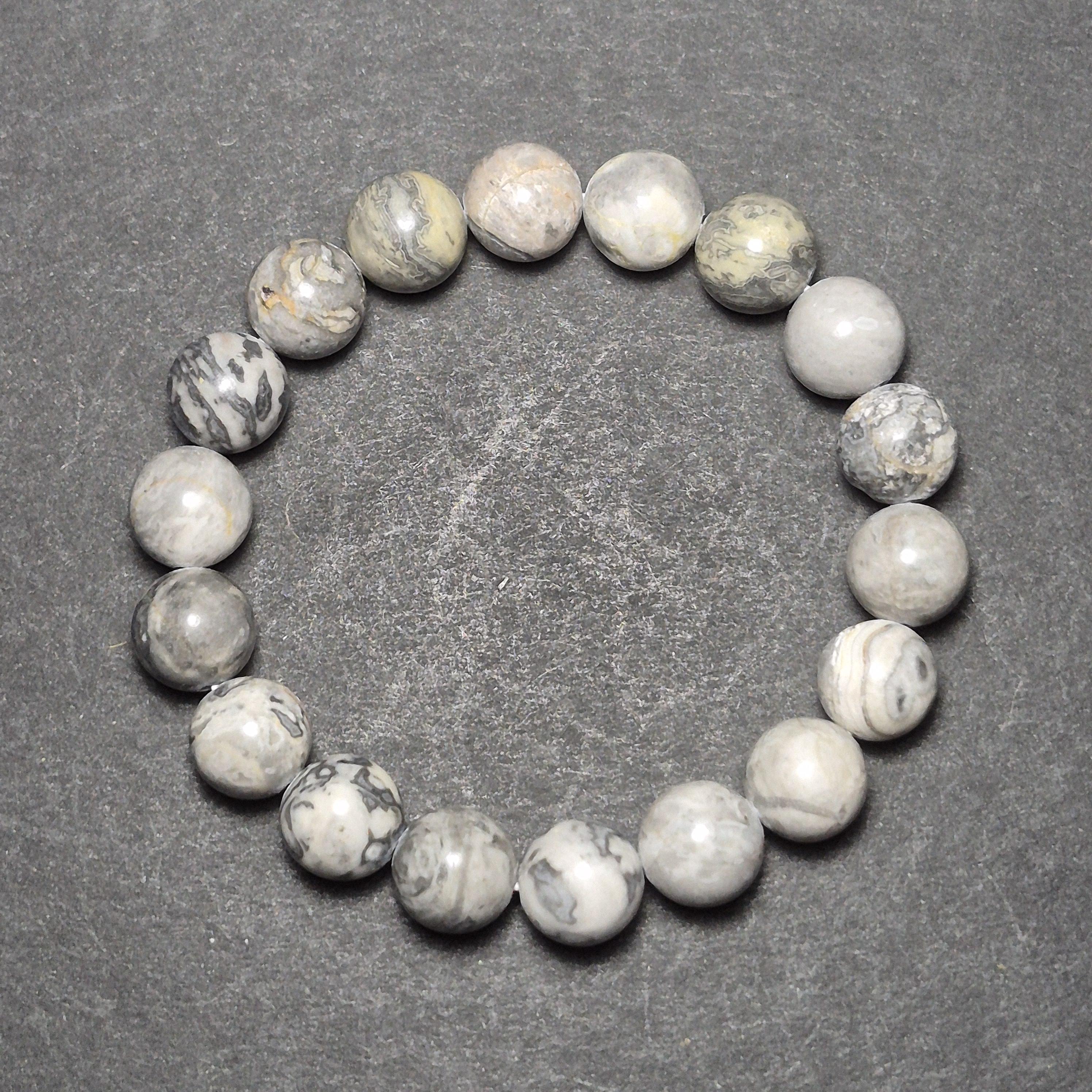 Natural Gray Jasper Bead Bracelet – Stretchy Gemstone Bracelet
