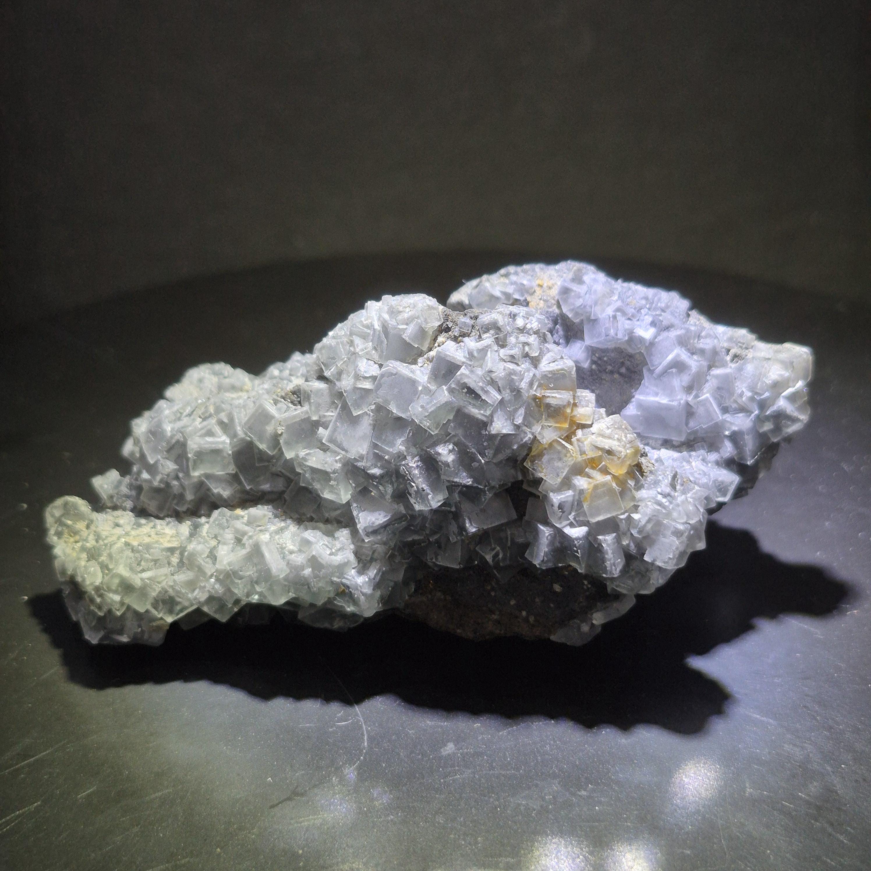 Fluorite Crystal Cluster on Matrix, Gray Cubic Crystals