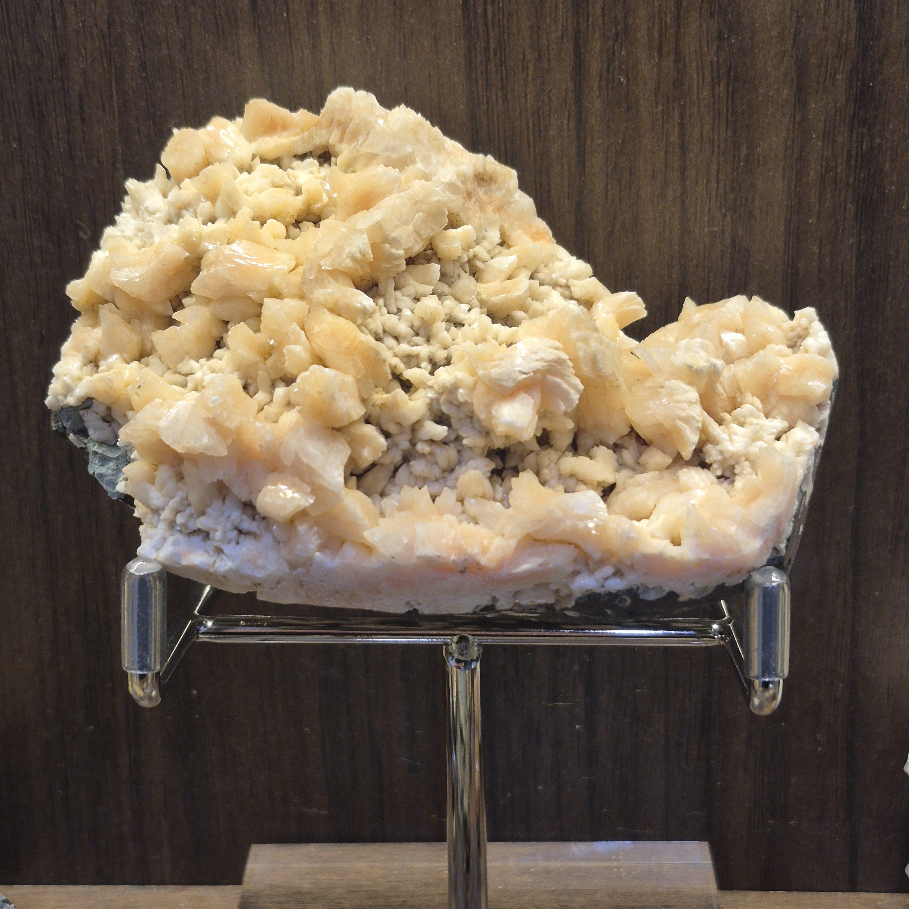 Peach Stilbite Cluster on Basalt – Raw Crystal Specimen for Collectors