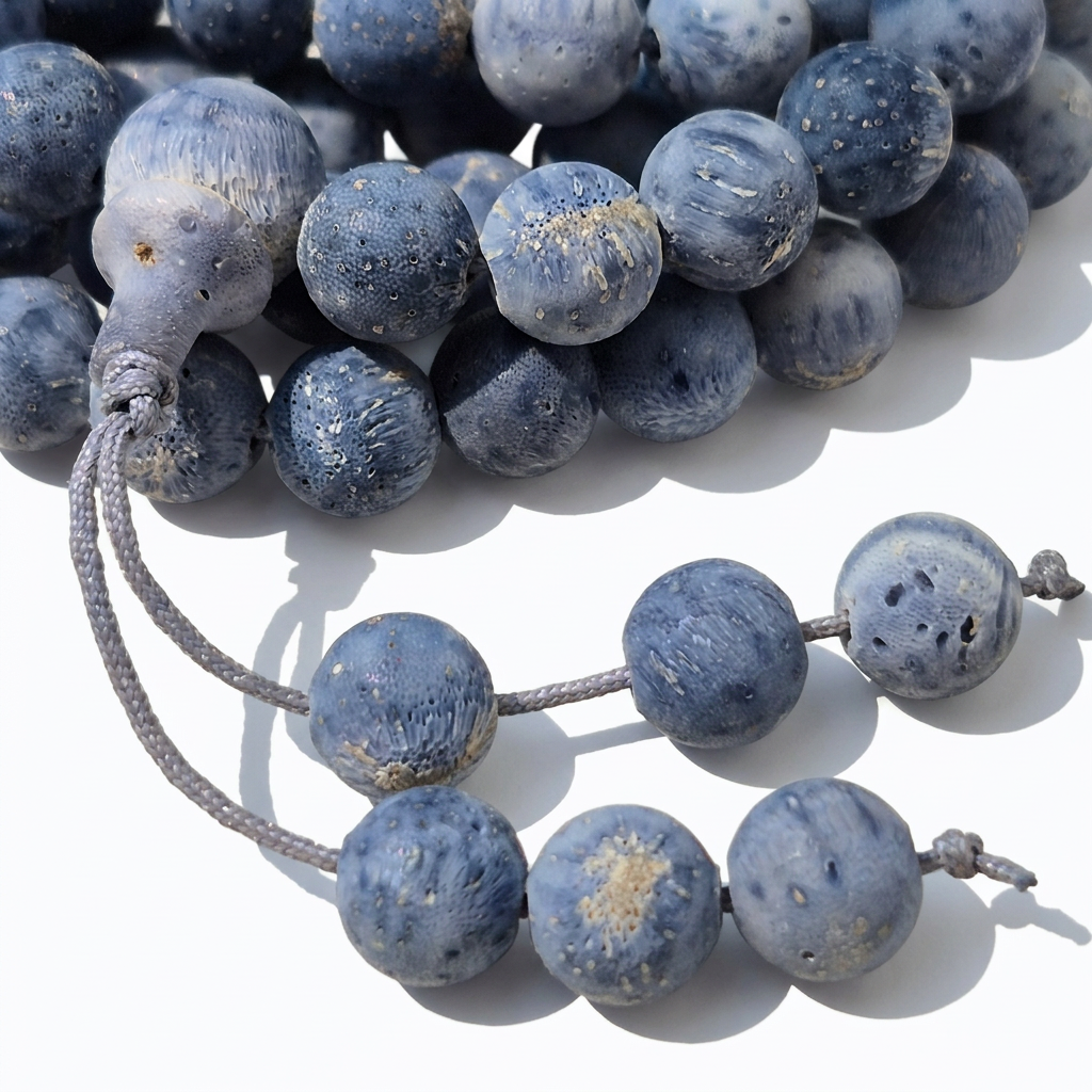 Raw Uncoated Blue Coral Mala 108 8mm Beads