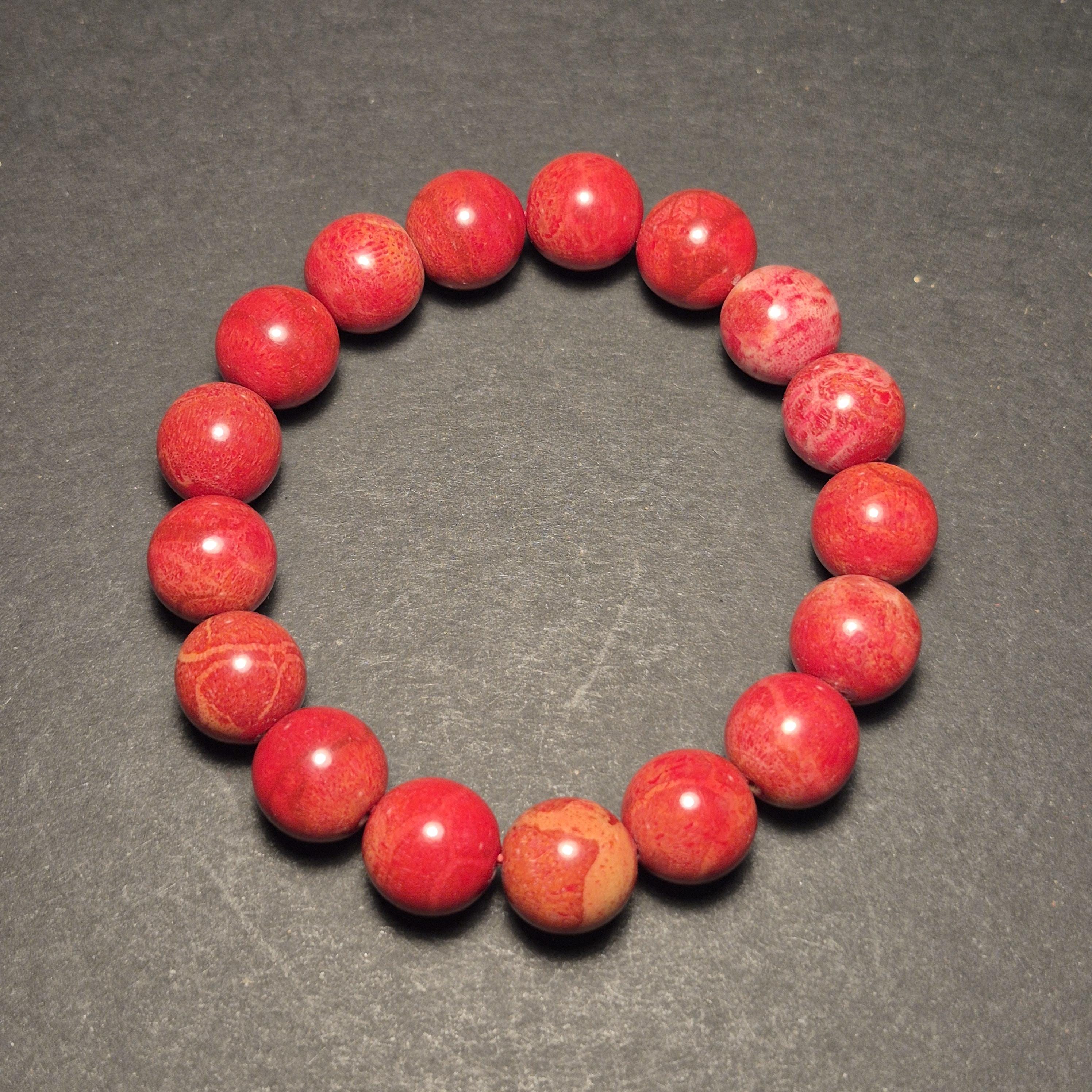 Natural Red Coral Bracelet Handmade, Genuine Coral 10mm Beads, Artisan Jewelry Gift