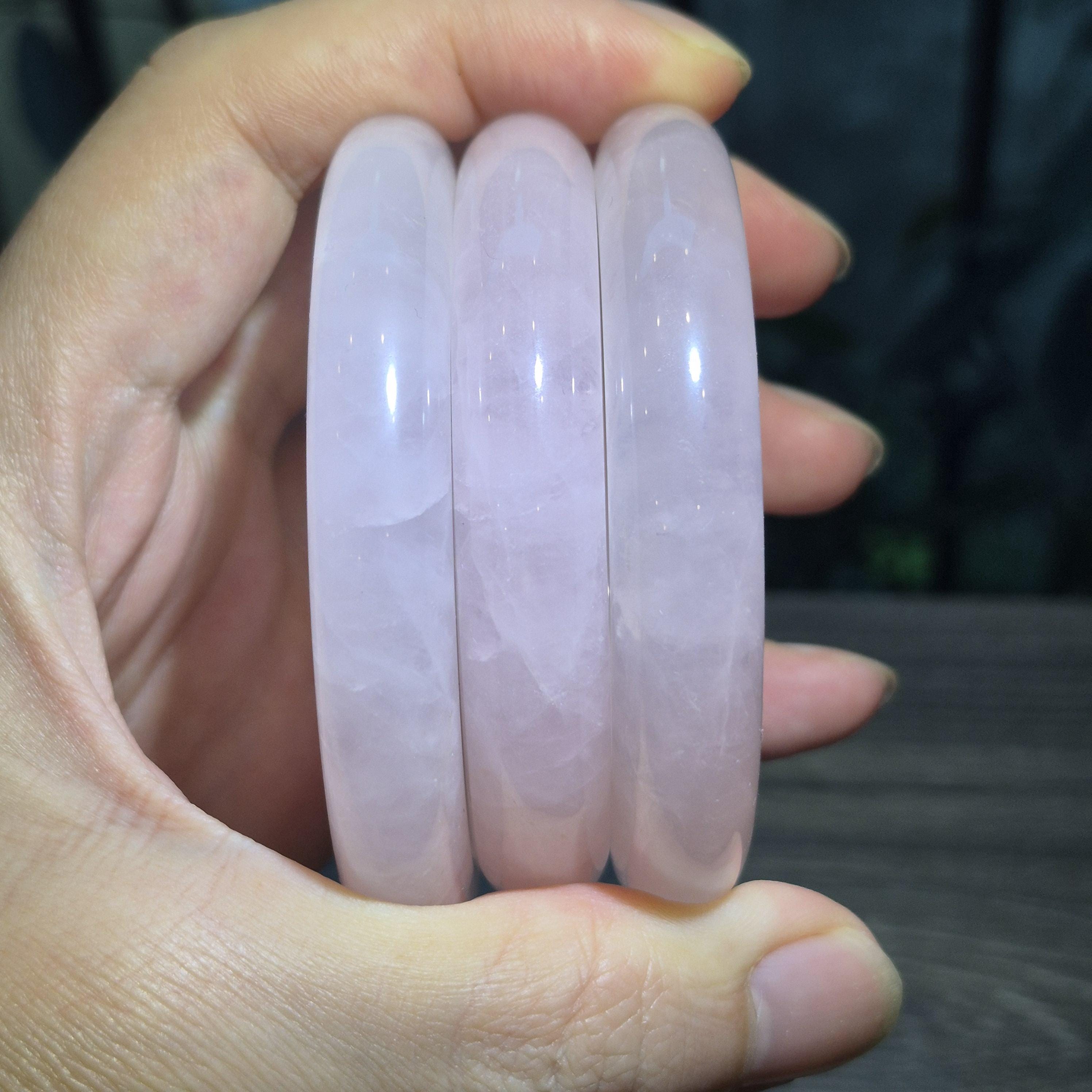 Boho Rose Quartz Bangle - Natural Pink Crystal Bracelet - Vintage Artistic Jewelry