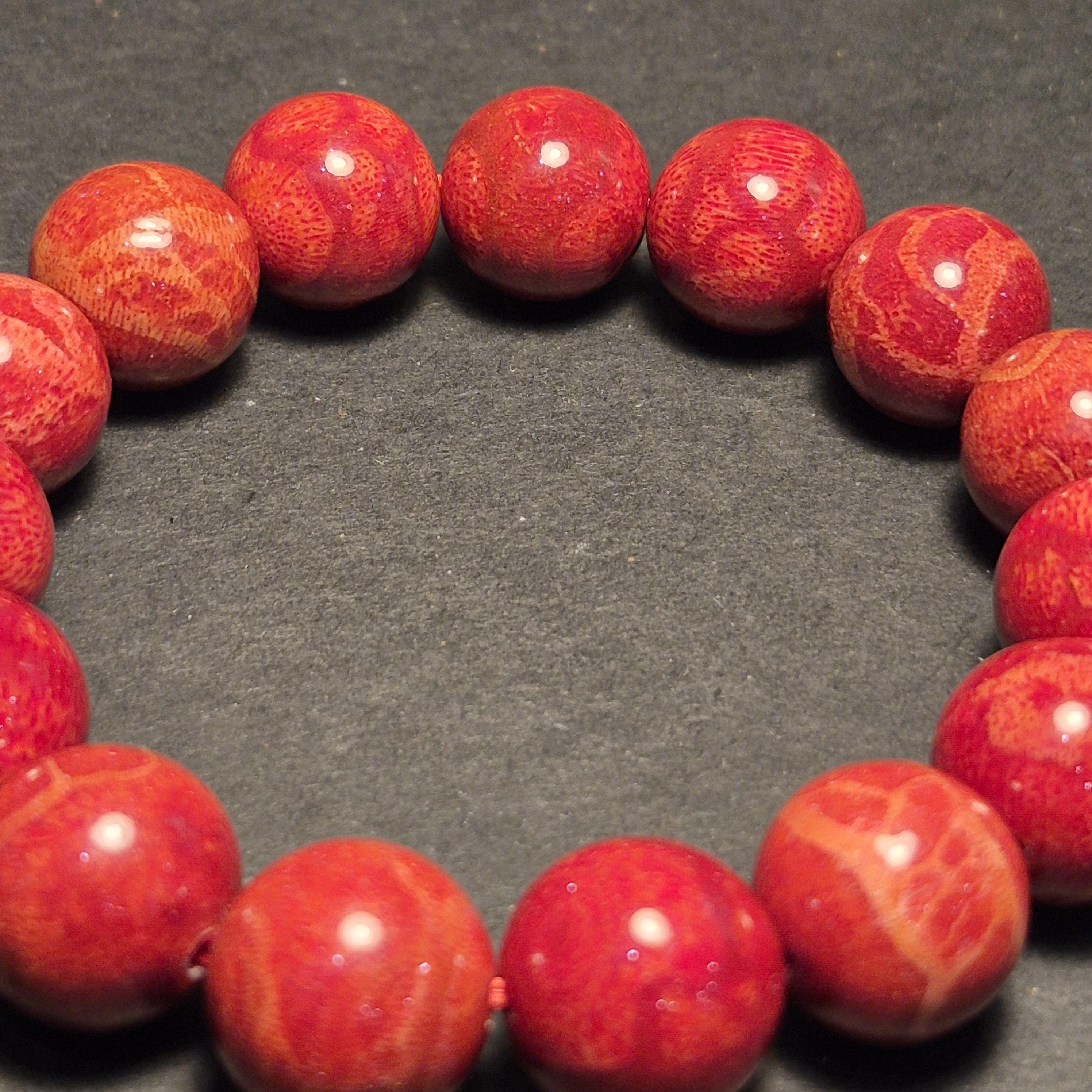 Handmade Red Coral Bracelet, Natural Coral 12mm Beads, Elegant Spiritual Jewelry