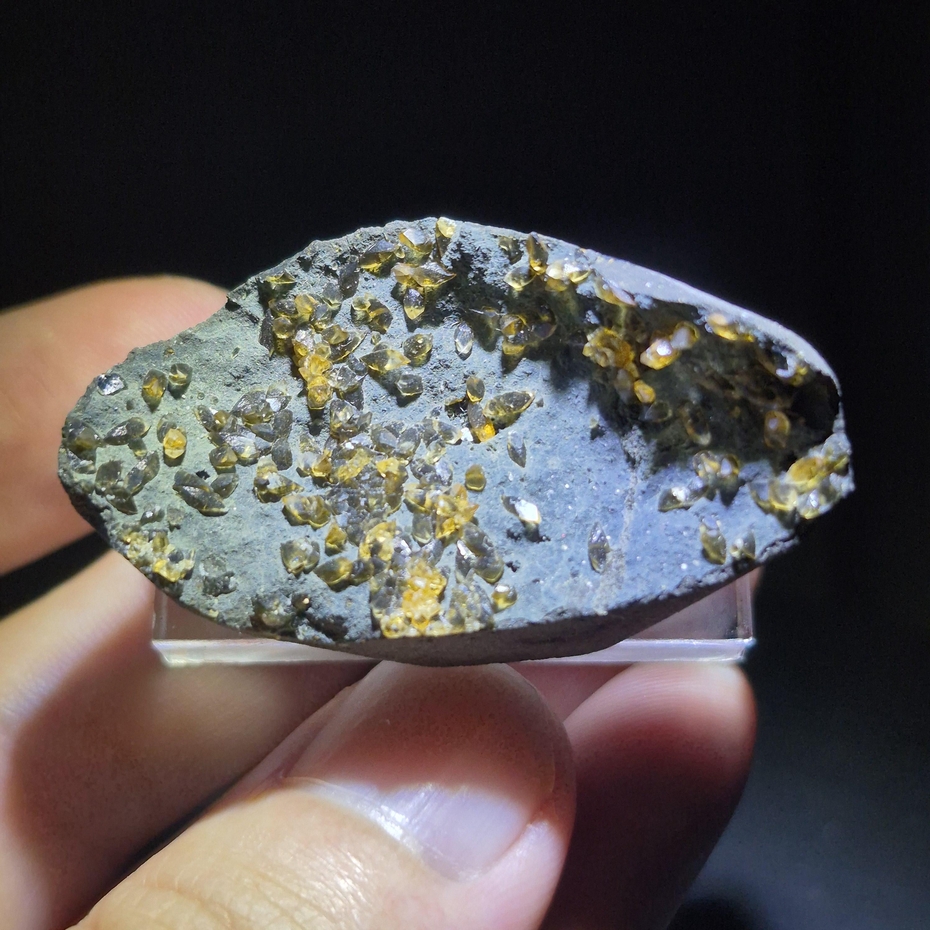 Golden Micro Crystal on Basalt Matrix – Natural Mineral Specimen