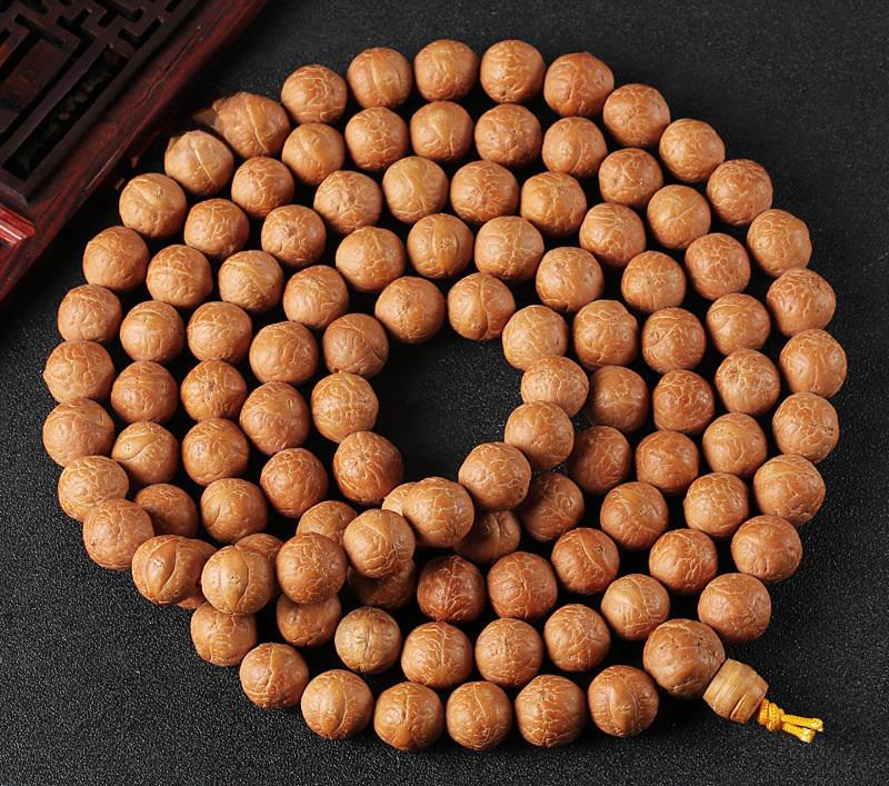108 Bodhi Seed Mala Beads 14mm, Natural Buddha Eye Bodhi Prayer Necklace, Buddhist Meditation Mala