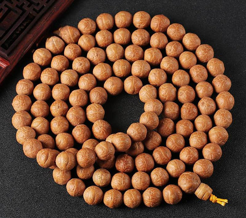 108 Bodhi Seed Mala Beads 14mm, Natural Buddha Eye Bodhi Prayer Necklace, Buddhist Meditation Mala