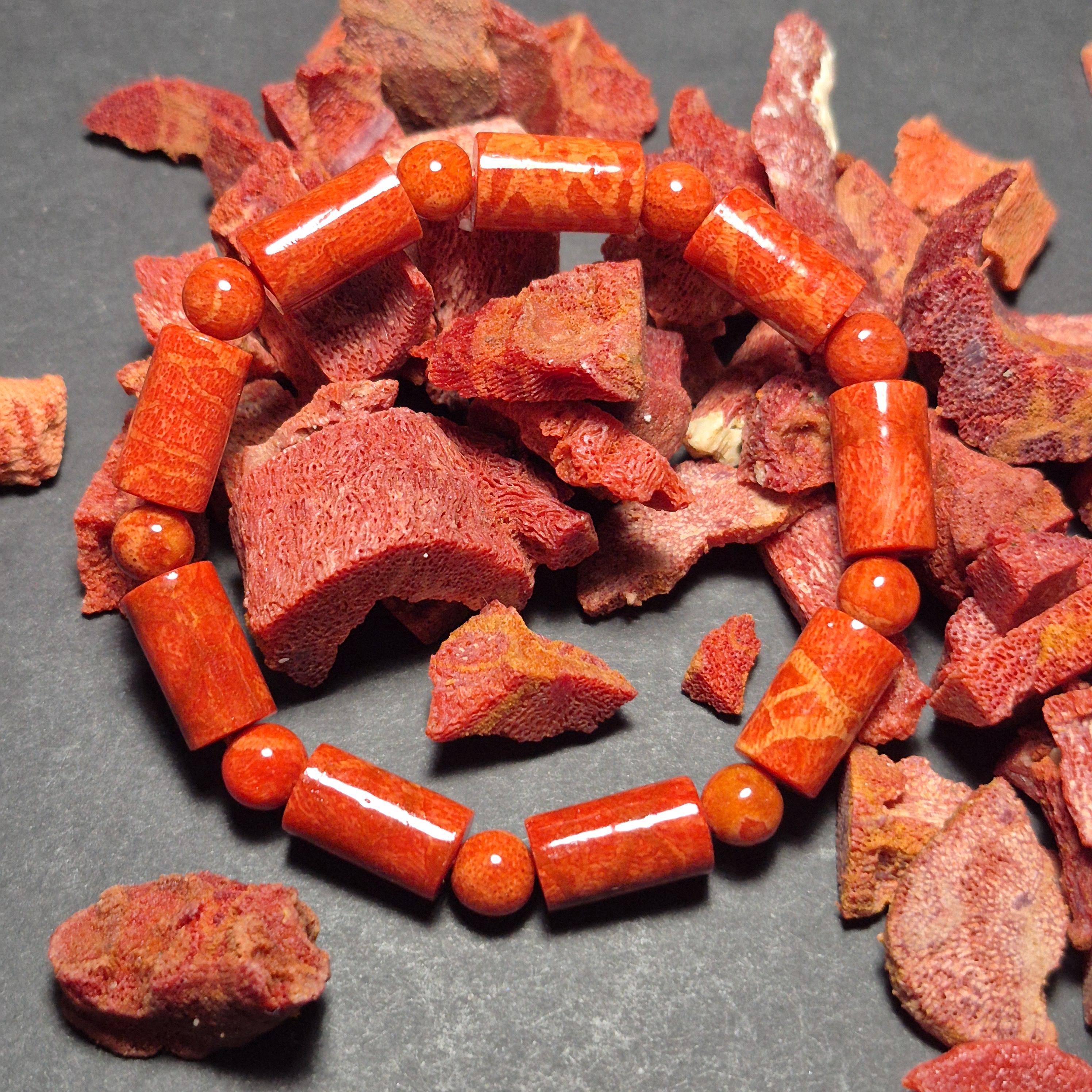 Red Coral Bamboo Bead Bracelet 8mm, Natural Coral Jewelry, Handmade Spiritual Bracelet