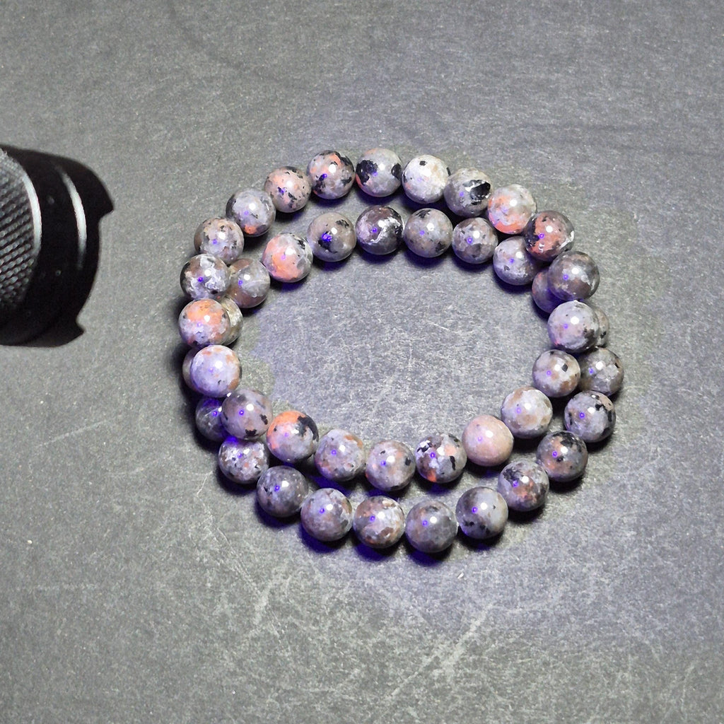 Fluorescent Stone Bracelet – Natural UV Reactive Gemstone Beads – Handmade Stretch Bracelet