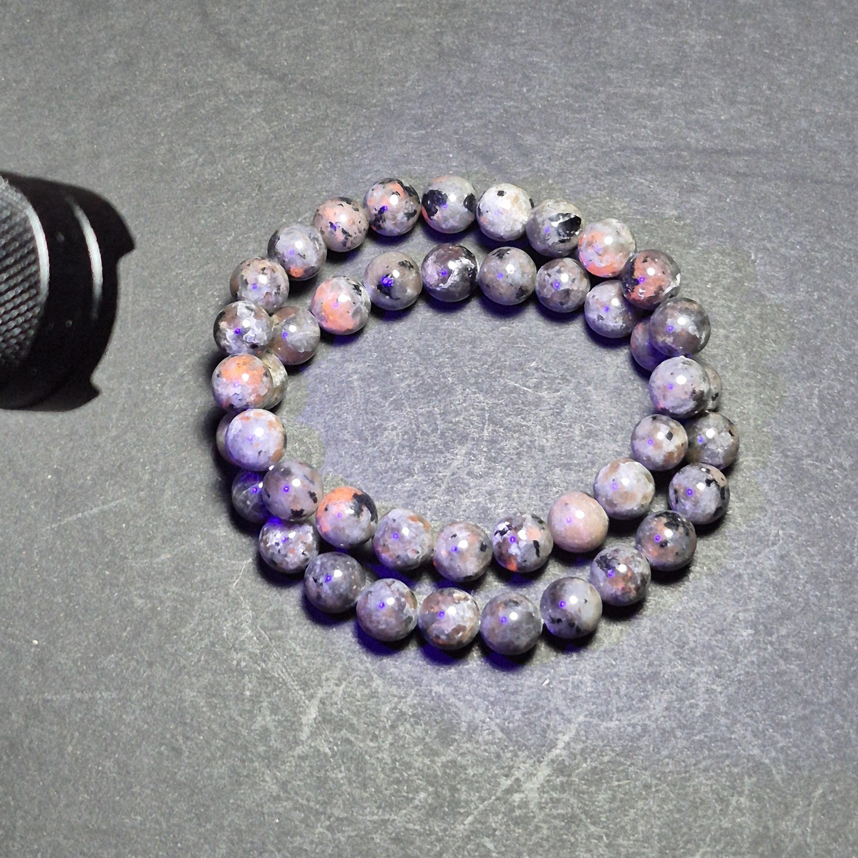 Fluorescent Stone Bracelet – Natural UV Reactive Gemstone Beads – Handmade Stretch Bracelet