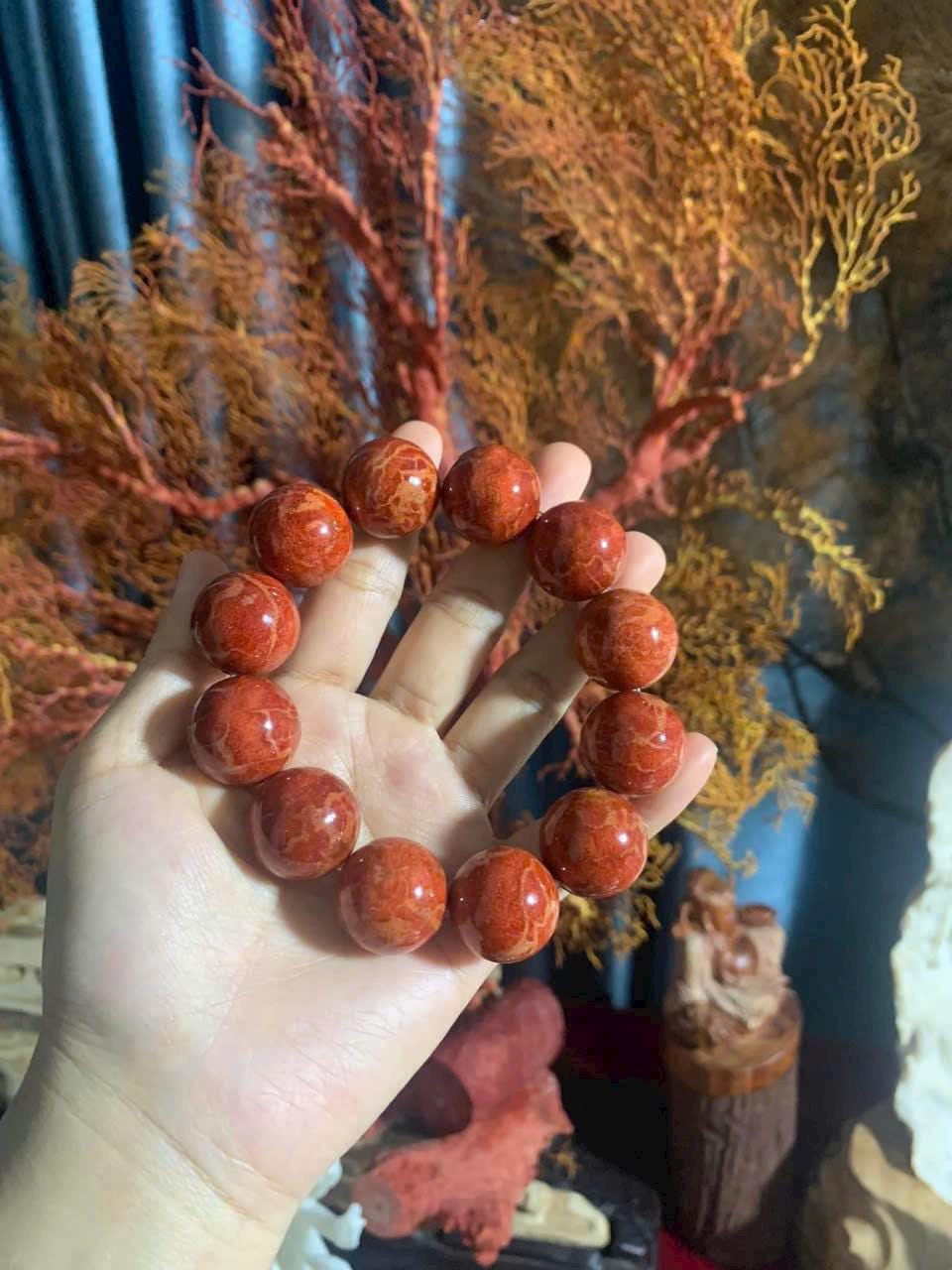 Natural Red Coral Bracelet 20mm, Handmade Statement Bead Bracelet, Genuine Coral Jewelry