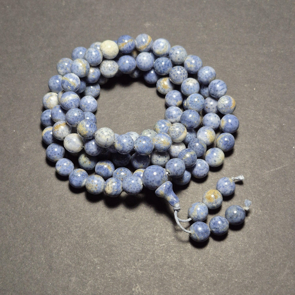 Authentic Blue Coral Bracelet 108 Beads, Handmade Mala Bracelet, Natural Coral Jewelry