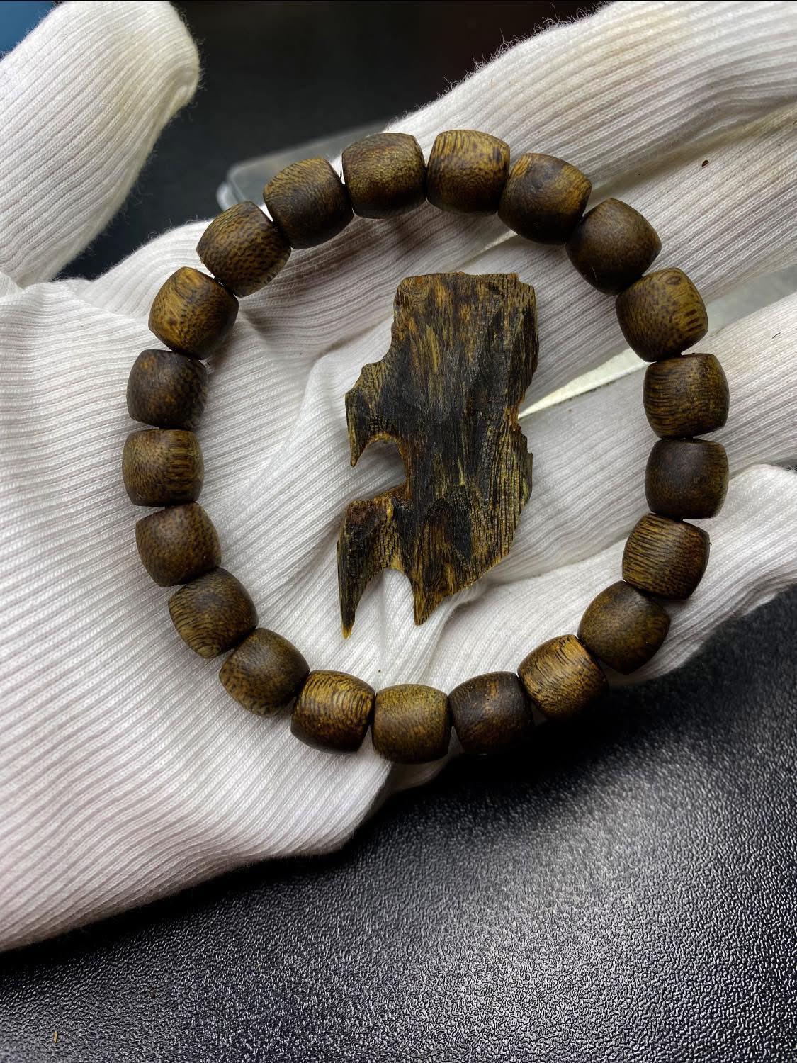 Kyara Agarwood 10mm Bead Bracelet, High-Grade Oud Barrel Beads, Luxury Fragrant Wood Jewelry