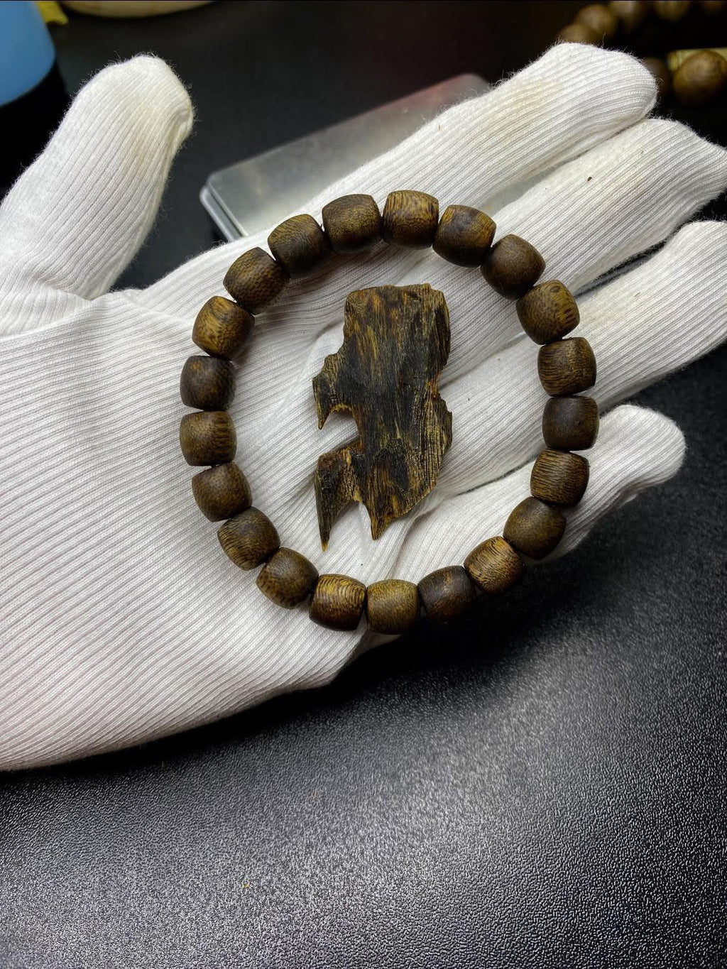 Kyara Agarwood 10mm Bead Bracelet, High-Grade Oud Barrel Beads, Luxury Fragrant Wood Jewelry